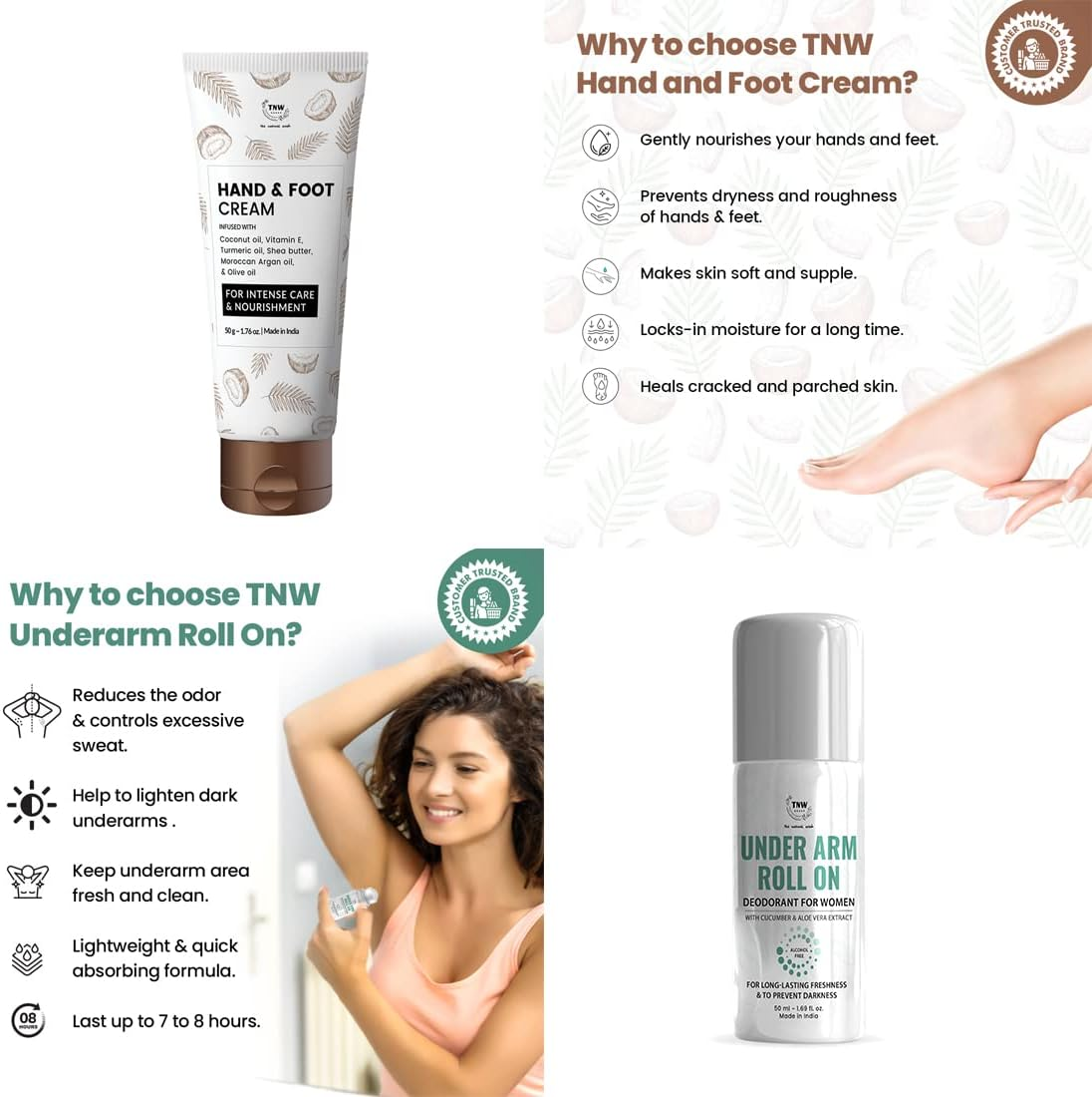 Tnw-The Natural Wash under Arm Roll on and Hand & Foot Cream | for Controlling Odor and Moisturizing Dry Hand & Feet | Chemical-Free Personal Care Range image number 3