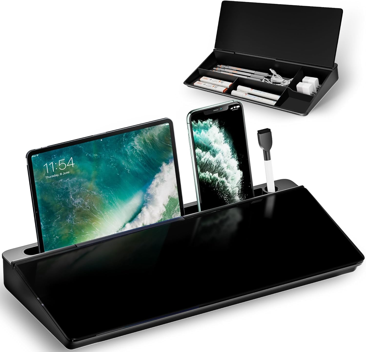 Mumoo Bear Desktop Whiteboard, Dry Erase Board Computer Keyboard Stand with Marker, Desk Organizers with Accessories for School, Home and Office Supplies (Black) image number 1