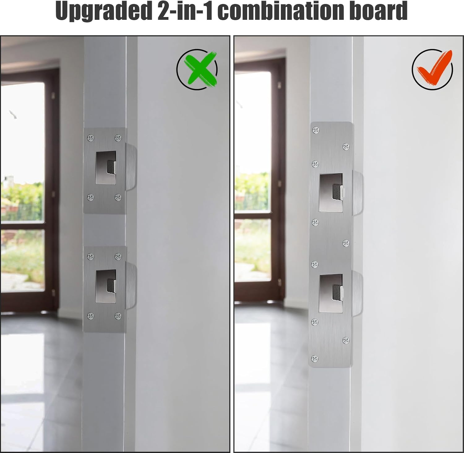 Door Strike Plate Double Holes, Security Door Latch Strike Plate Extended Strike Plate Door Reinforcement Plate Metal Steel Door Striker Plate for Exterior Interior Door Deadbolt Fix Door Frame