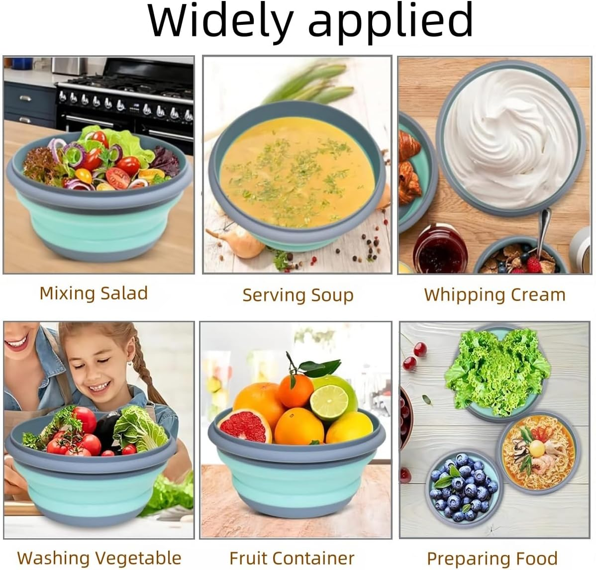 3Pcs Collapsible Bowls,Food Grade Silicone Camping Bowl Salad Bowl with Lids, Portable Expandable Lunch Box Food Storage Container for Camping Travel and Picnic image number 3