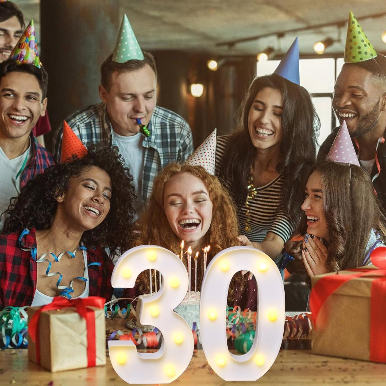 LED Number Lamp 30, Illuminated Numbers with 15 Leds, Warm White, Battery Operated Luminous Numbers for Birthday Decoration, Wedding Party & Table or Wall Decoration (Batteries Not Included) image number 6