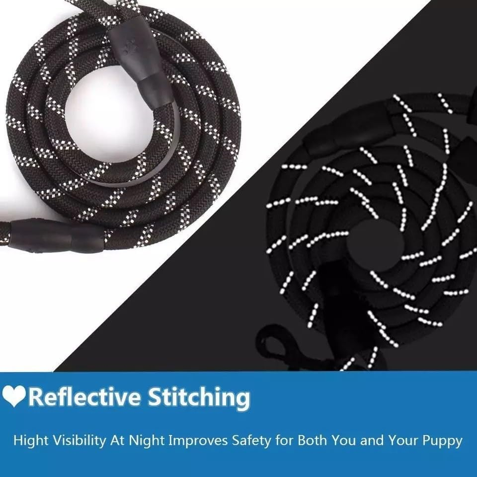 5/6 FT Strong Pet Dog Leash with Soft Padded Handle,Highly Reflective Rope for Night Walking,360-Degree Rotating Metal Buckle without Tangles,Suitable for Small,Medium and Large Dogs.(5Ft) (Black) - Black image number 5