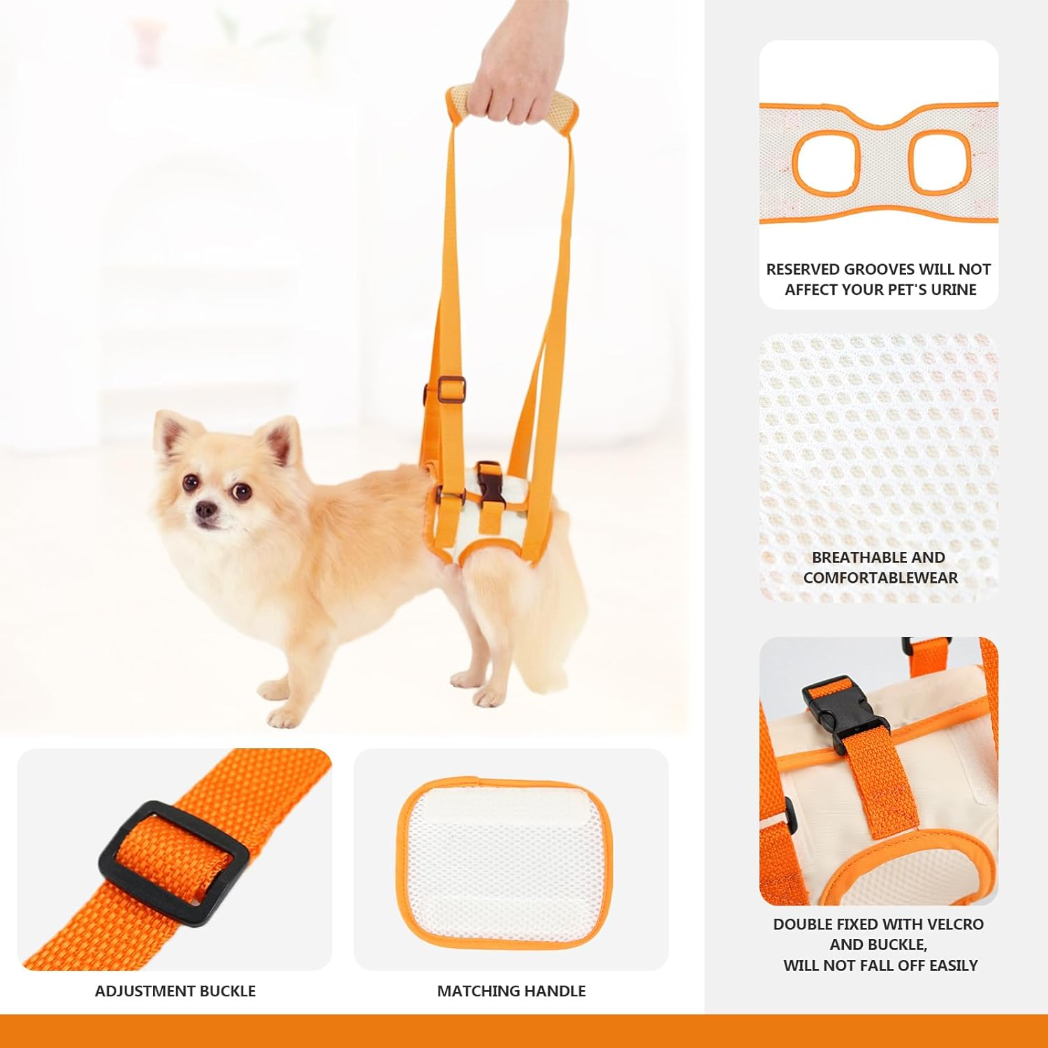 Adjustable Dog Sling Harness - Rear Leg Support Dogs Harness Comfy Design with Hind Leg for Elderly Injured Arthritic Senior Disabled Disabled Rehabilitation Aid Dog (Orange, Medium)