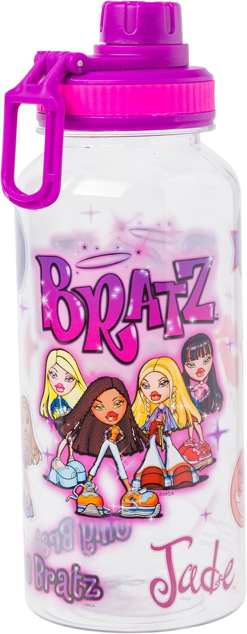 Silver Buffalo Lilo and Stitch Pineapple Twist Spout Plastic Bottle with Sticker Set 32 Ounces