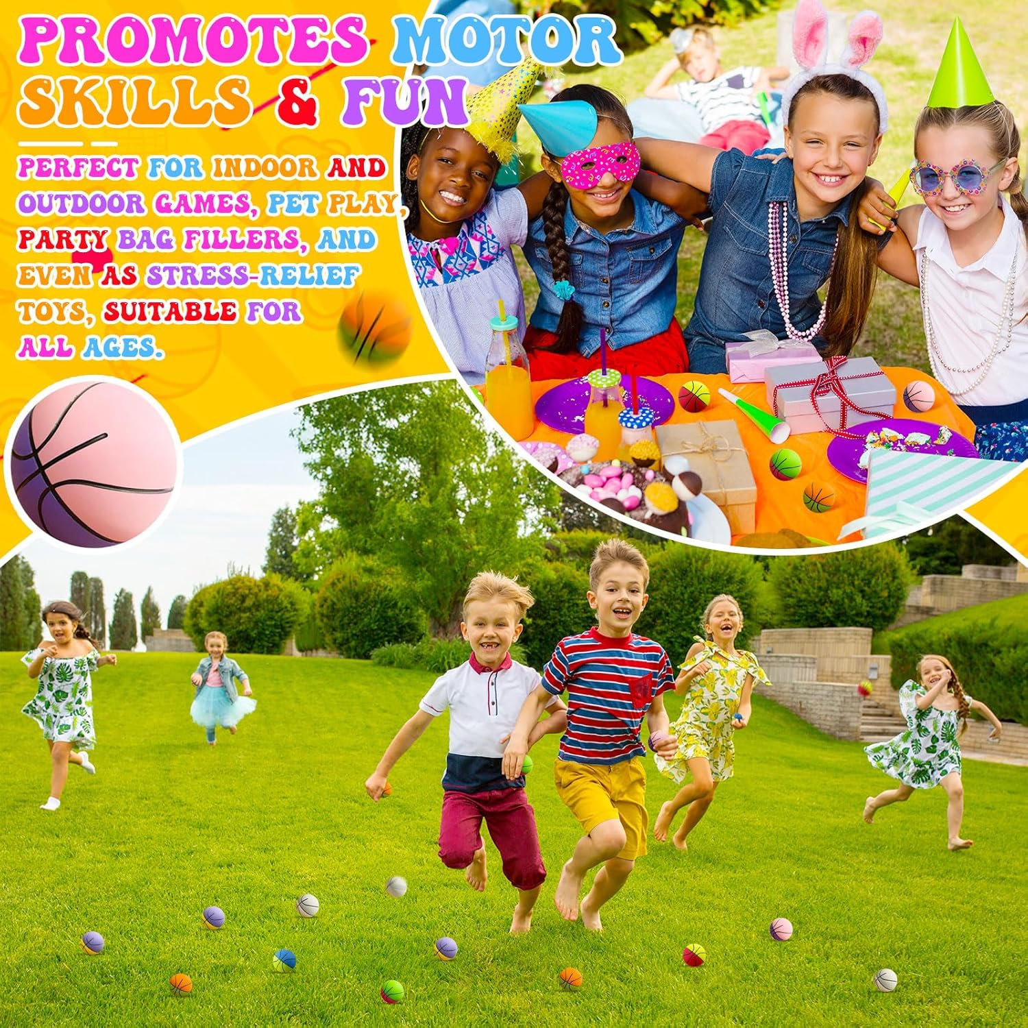 24 Pcs High Bounce Balls for Kids - Mini Rubber Basketball & Football Bouncy Handball Set, Perfect for Party Games, Outdoor Playground Fun, Party Bag Fillers, and Kids Gift Ideas (Random Colors) image number 3