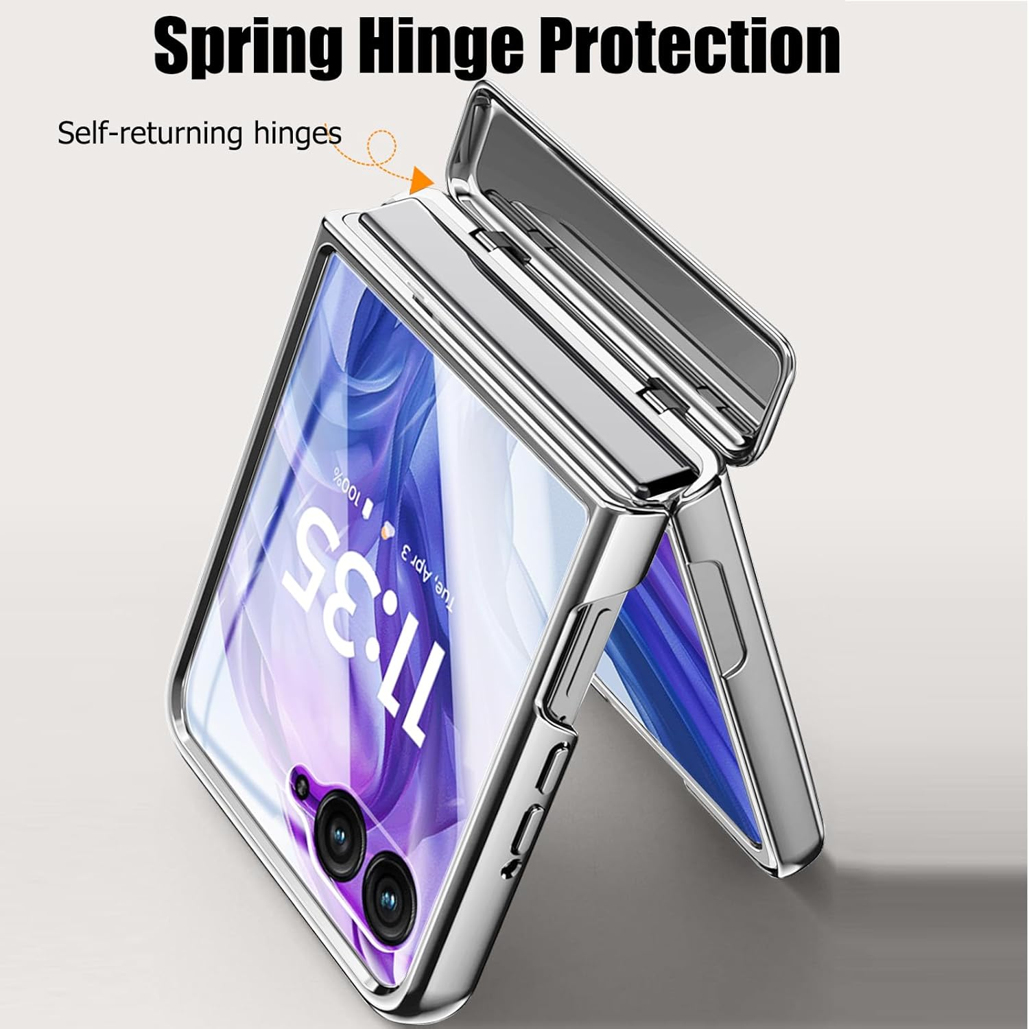 Transparent Case for Motorola Razr 50 Ultra with Built-In Screen Protector and Hinge Protection, Luxury Clear Hard PC Coating Shockproof Case for Motorola Razr+ 2024 (Silver) - Green image number 4