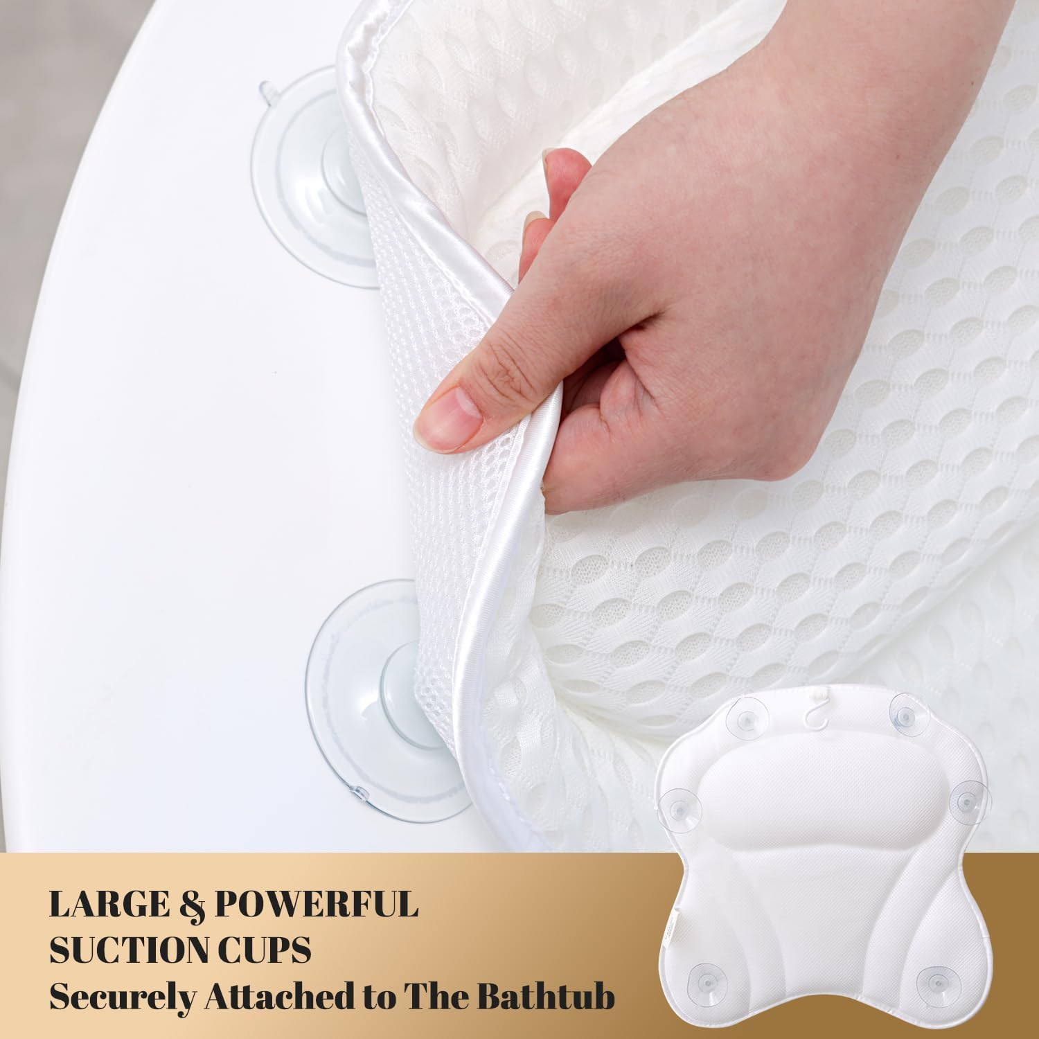 Bath Pillow Luxury Bathtub Pillow, 4D Bath Tub Pillows for Head, Neck and Back Support, Tub Pillow for Bathtub with 6 Non-Slip Suction Cups, Relaxing Bath Accessories Spa Gifts image number 1