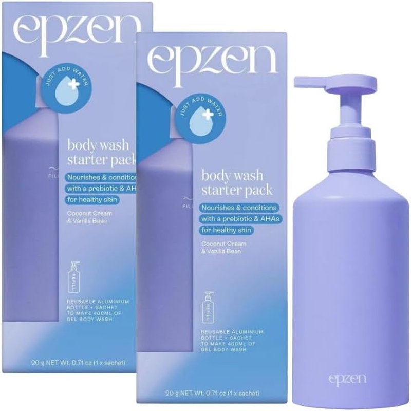 2X Epzen Body Wash Starter Pack Aluminium Bottle + 1 Refill Coconut Cream and Vanilla Bean image number 2