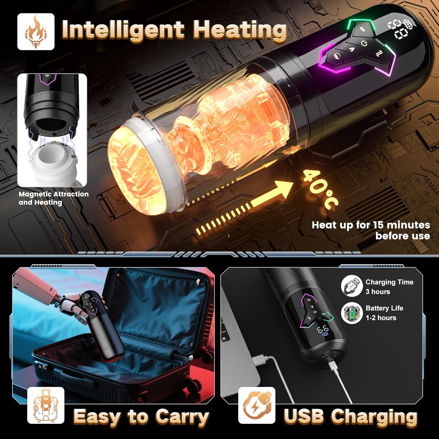 Automatic Male Masturbator Cup - Male Sex Toys Penis Pump with 10 Vibrating & Sucking & Thrusting & Licking & Heating Modes, Pocket Pussy Mens Stroker Adult Sex Toys for Men image number 5