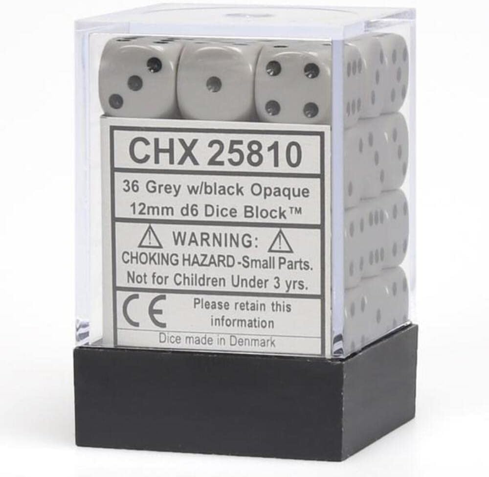 Chessex Chessex D6 Dice Opaque 12Mm Dark Grey/Black (36 Dice in Display)