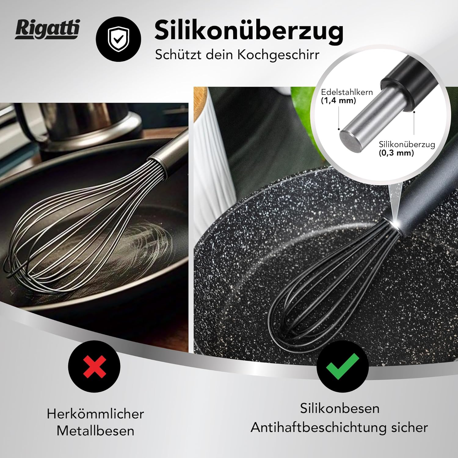 RIGATTI Whisk Set of 3, Stainless Steel Wires with Silicone Cover, Ergonomic Non-Slip Bpa-Free Easy Cleaning, Kitchen Whisk, Baking Cooking Accessories, Kitchen Helper, Spiral Whisk image number 4