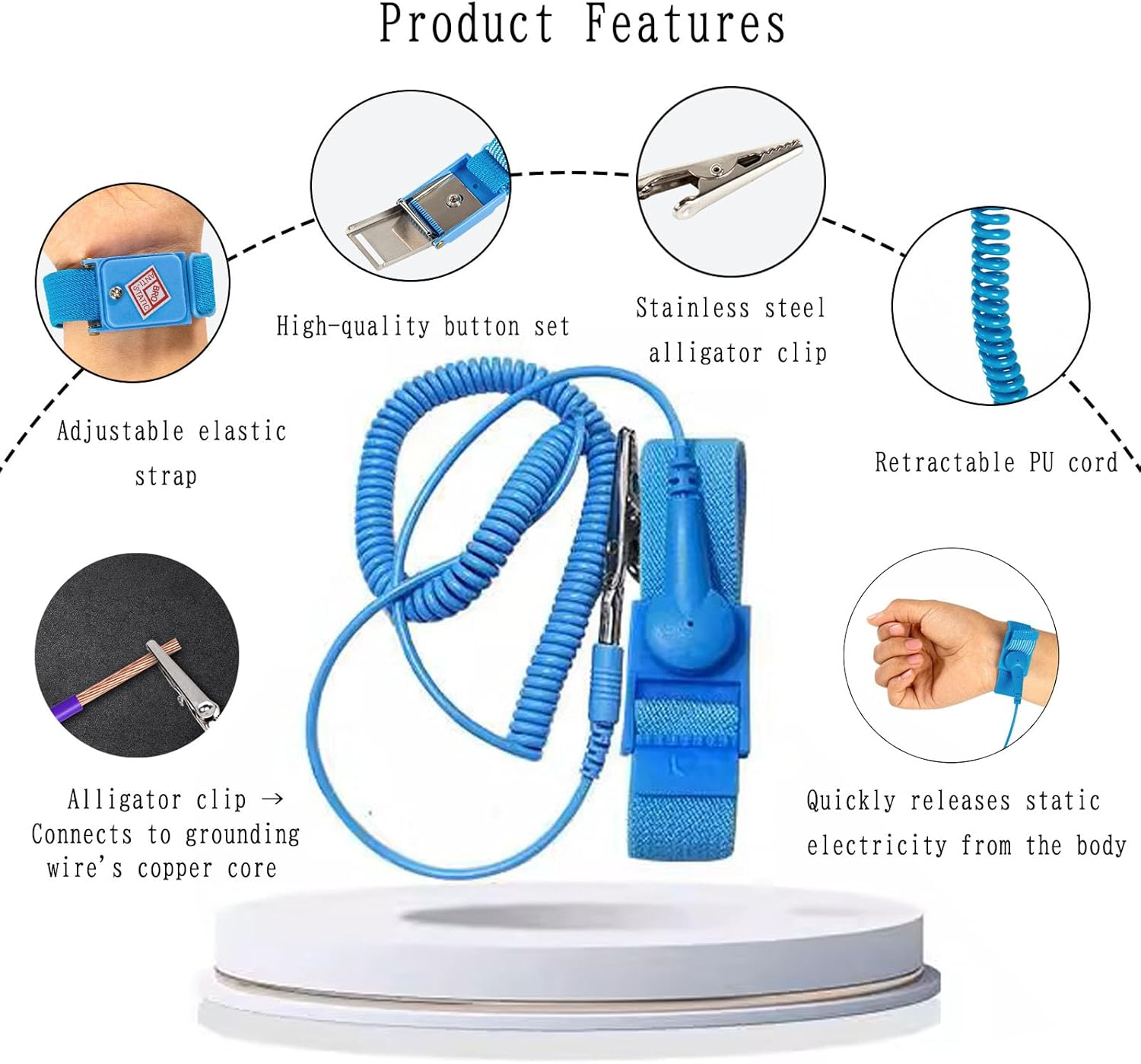 Anti Static Wrist Strap Band with Grounding Wire Surge Protection Blue Wrist Band Driver Kit image number 2