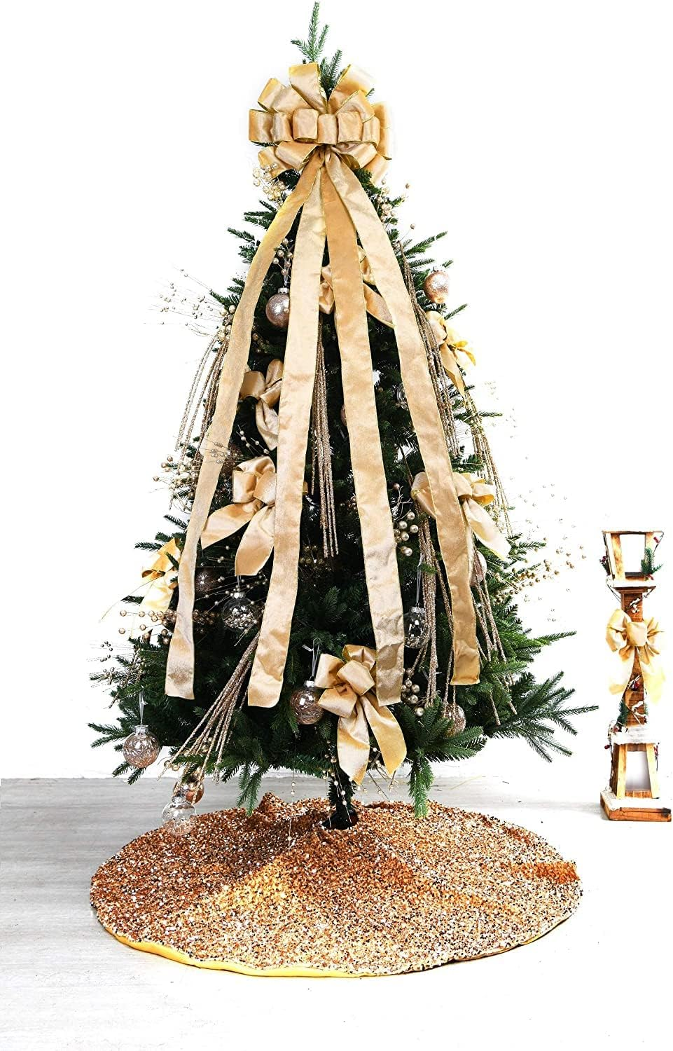 2.5Inch X 10 Yards Christmas Velvet Ribbon,2.5" Wide Wired Ribbon for Christmas Crafts Decoration, Wrapping Crafts (Champagne Gold) image number 4