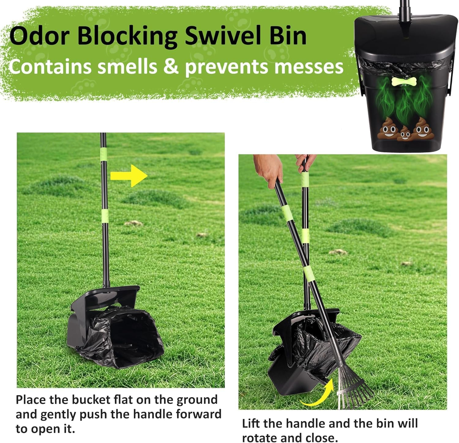Dog Poop Scoop Rotating Trash Can with Rake and Scoop, Comes with 25 Trash Bags, Suitable for Large, Medium and Small Dogs, Dog Poop Scoop Cleans up Pet Waste from Yards, Grass, Dirt or Gravel image number 5