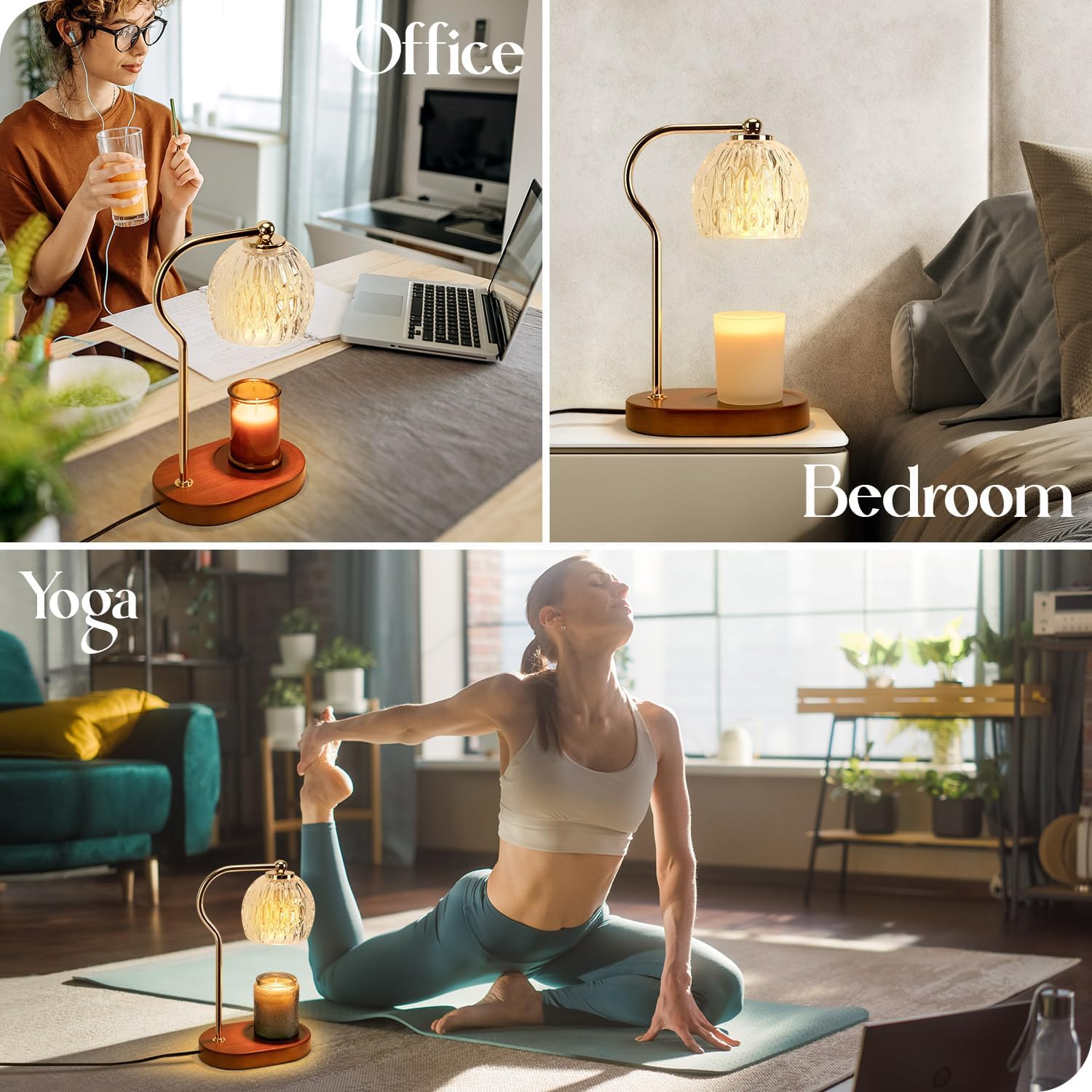 Soilsiu Candle Warmer Lamp with Timer, Dimmable Candle Lamp for All Scented Candles, Candle Warmer with 2 X 50W Bulbs for Home Decor Winter (Brown) - Wood image number 7