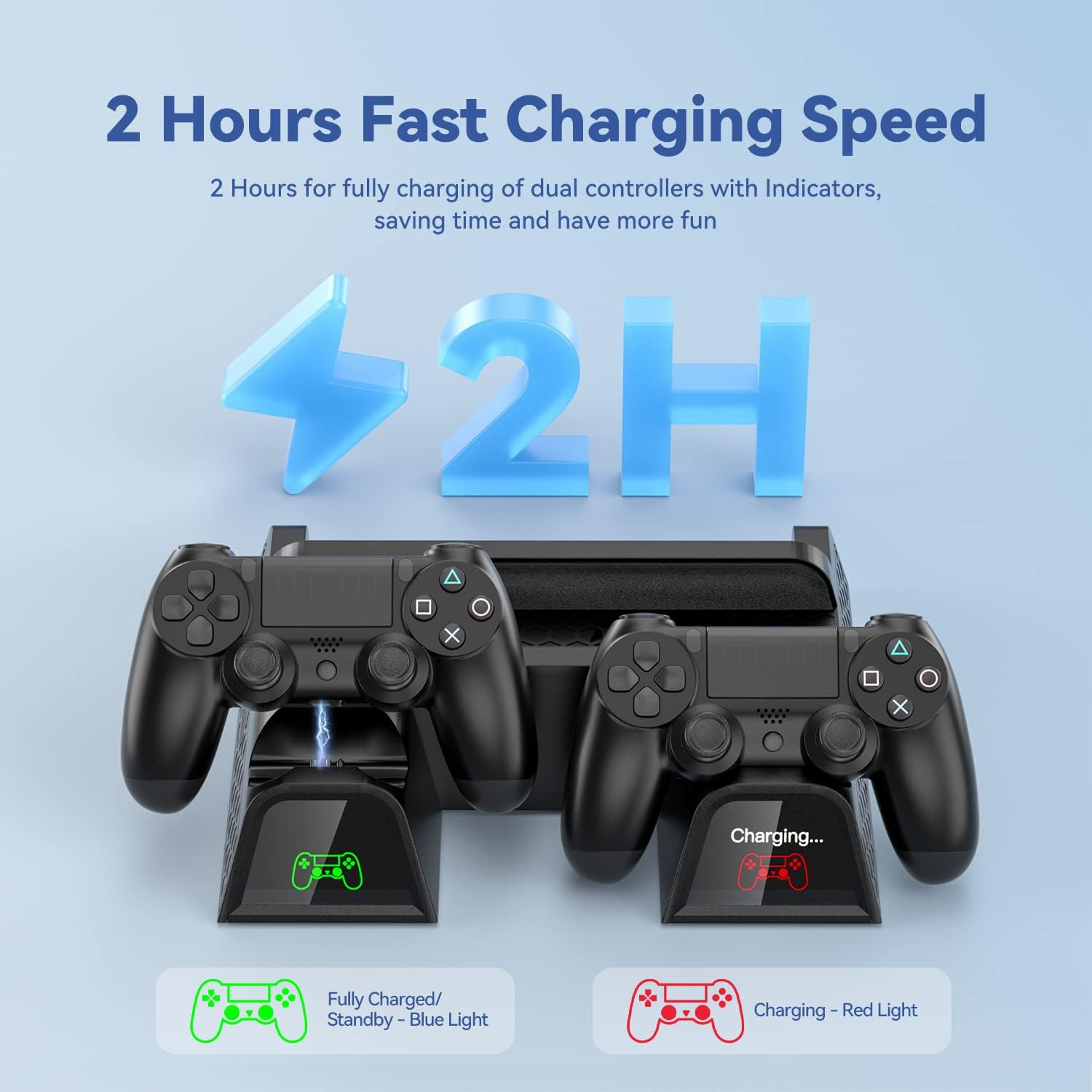 OIVO PS4 Cooling Stand for Playstation 4/PS4 Slim/Ps4 Pro, PS4 Stand with PS4 Controller Charger, PS4 Vertical Stand with Cooling Fan Cooler and 12 Game Slots, PS4 Cooling Station with LED Indicators image number 1