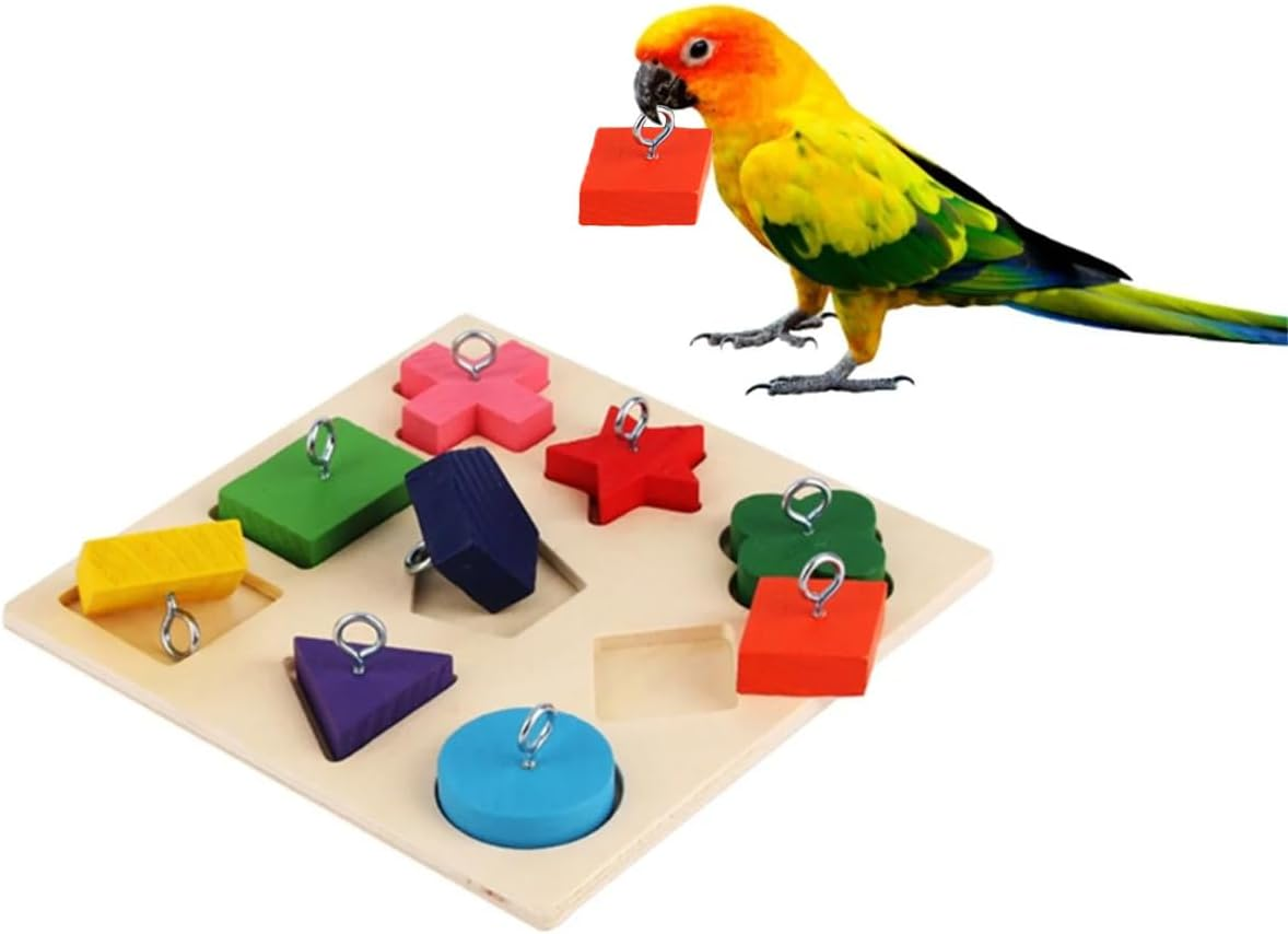 Bird Intelligence Training Toy Color Parrot Educational Toys Parrot Interactive Training Toys Wooden Block Birds Puzzle (5.9In &times; 5.9In)