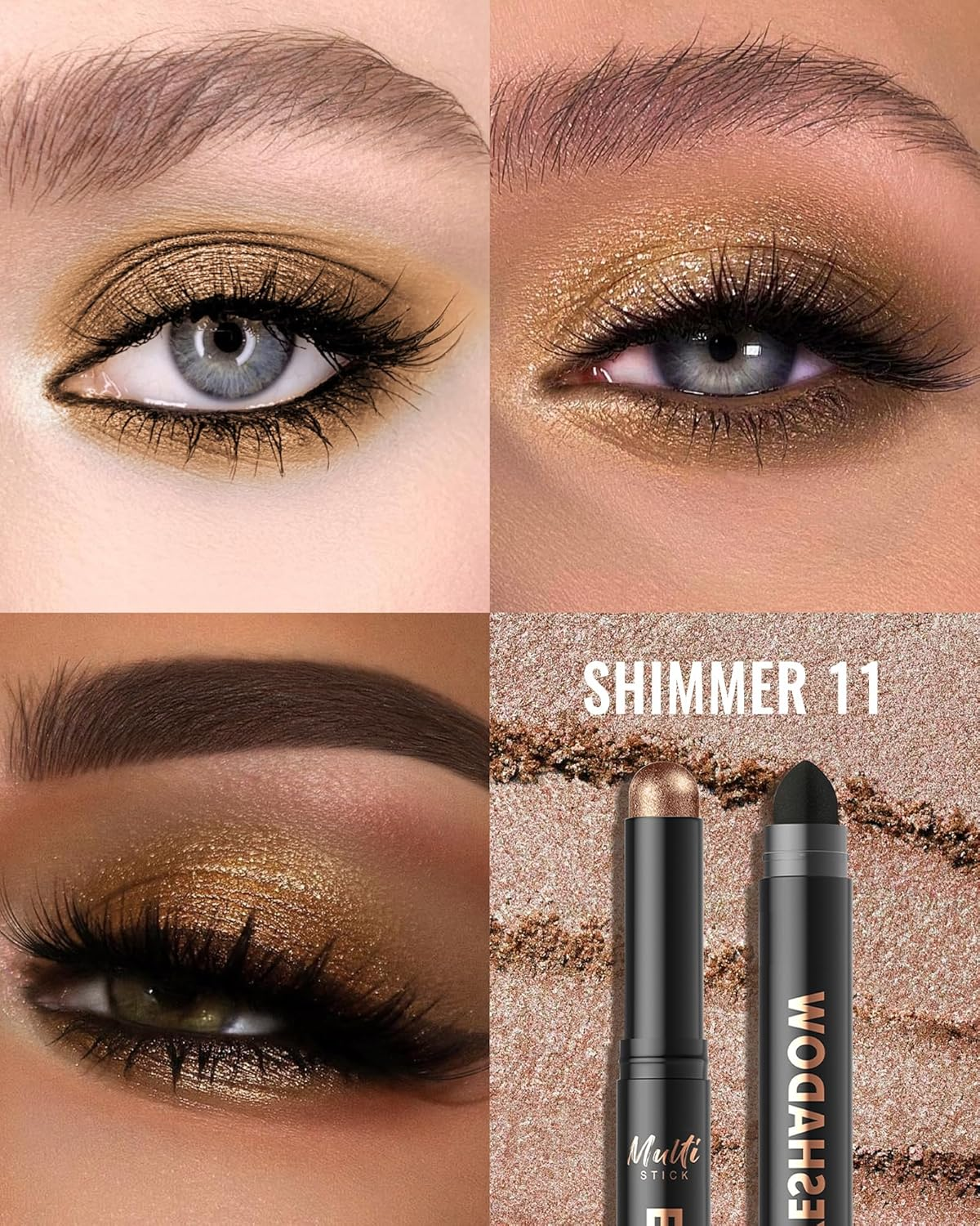 Bronze Glitter Eyeshadow Stick, Rotating Creamy Silky Eyeshadow Stick, Waterproof and Long-Lasting, Shimmer Eyeshadow Pencil Crayon with Smudger, Highly Pigmented Eye Makeup for Wrinkle Free 11 image number 1