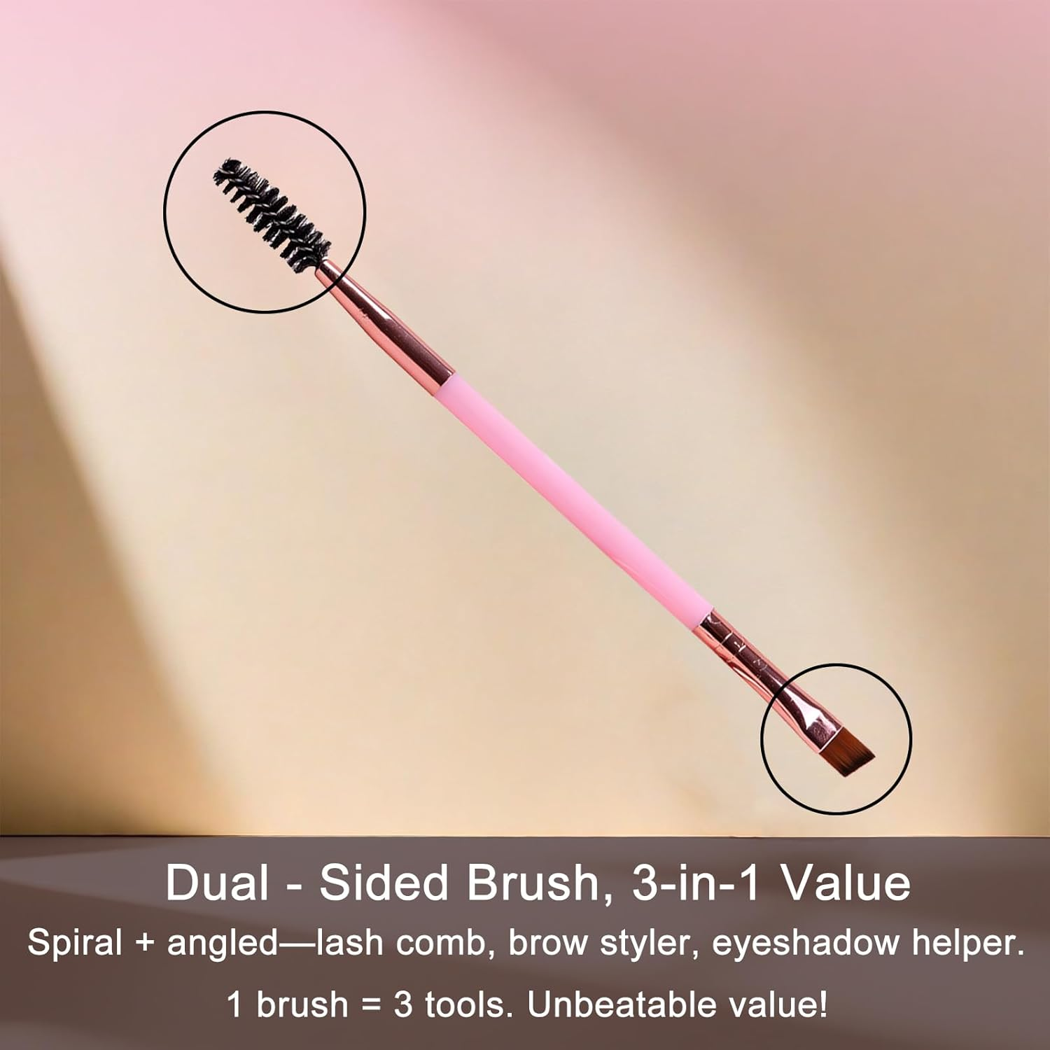 Luzcauwy Duo Eyebrow Brush, Spoolie Brush and Angled Brow Brush for Precise Brow Lines and Soft Blending, 5Pcs Pink Set to Boost Confidence in Your Daily Makeup image number 3
