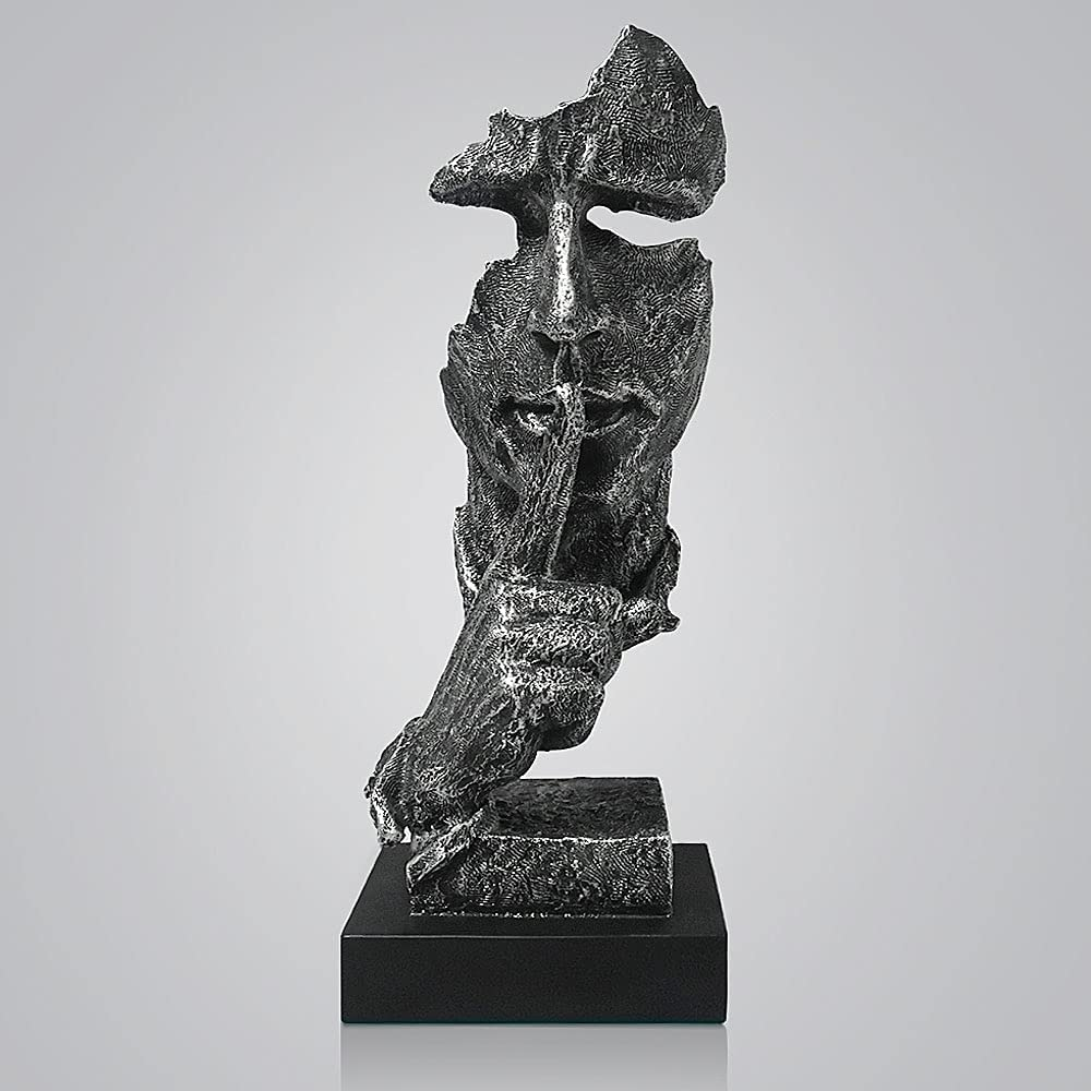Thinker Statue - Silence Is Gold Modern Decor Creative Abstract Art Figurine Resin Sculptures Decoration Room Home Study Office Figurines for Desktop Shelf Table Ornament (Bronze)