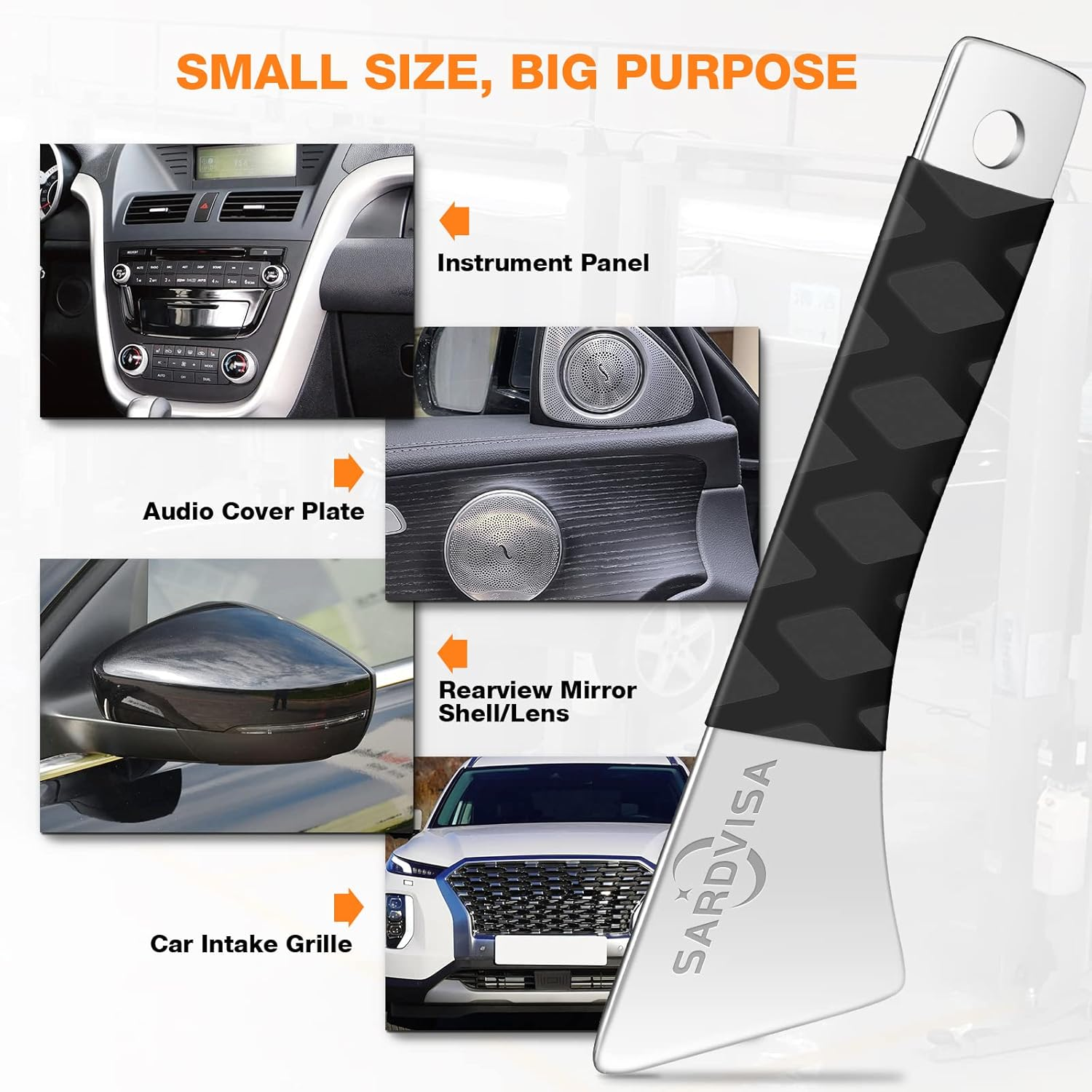 SARDVISA Auto Trim Removal Tool, Pro Heavy Weight Stainless Steel Metal Pry Board, Car Interior Easy Removal Pry Tool for Door Panel, Window, Fastener, Audio Dashboard, Clips, Baseboard