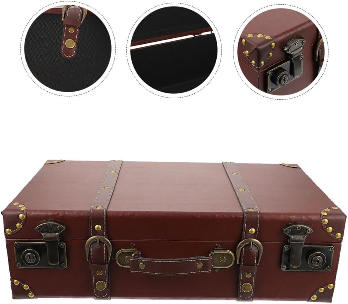 GLEAVI Vintage Decor Household Sundries Storage Box Handle Small Brown Wood Retro Suitcase Adornment for Home Organization and Photography Props image number 1