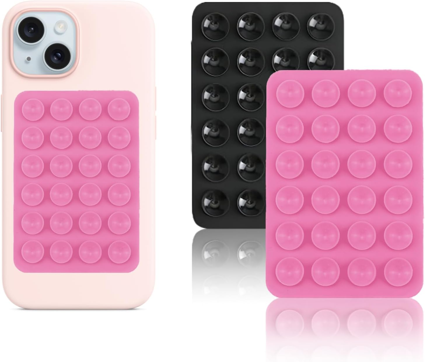 Vilbocr 2PCS Silicon Suction Phone Case Mount,Hands-Free Fidget Toy Mirror Shower Phone Holder, Tiktok Videos and Selfies (Light Pink)