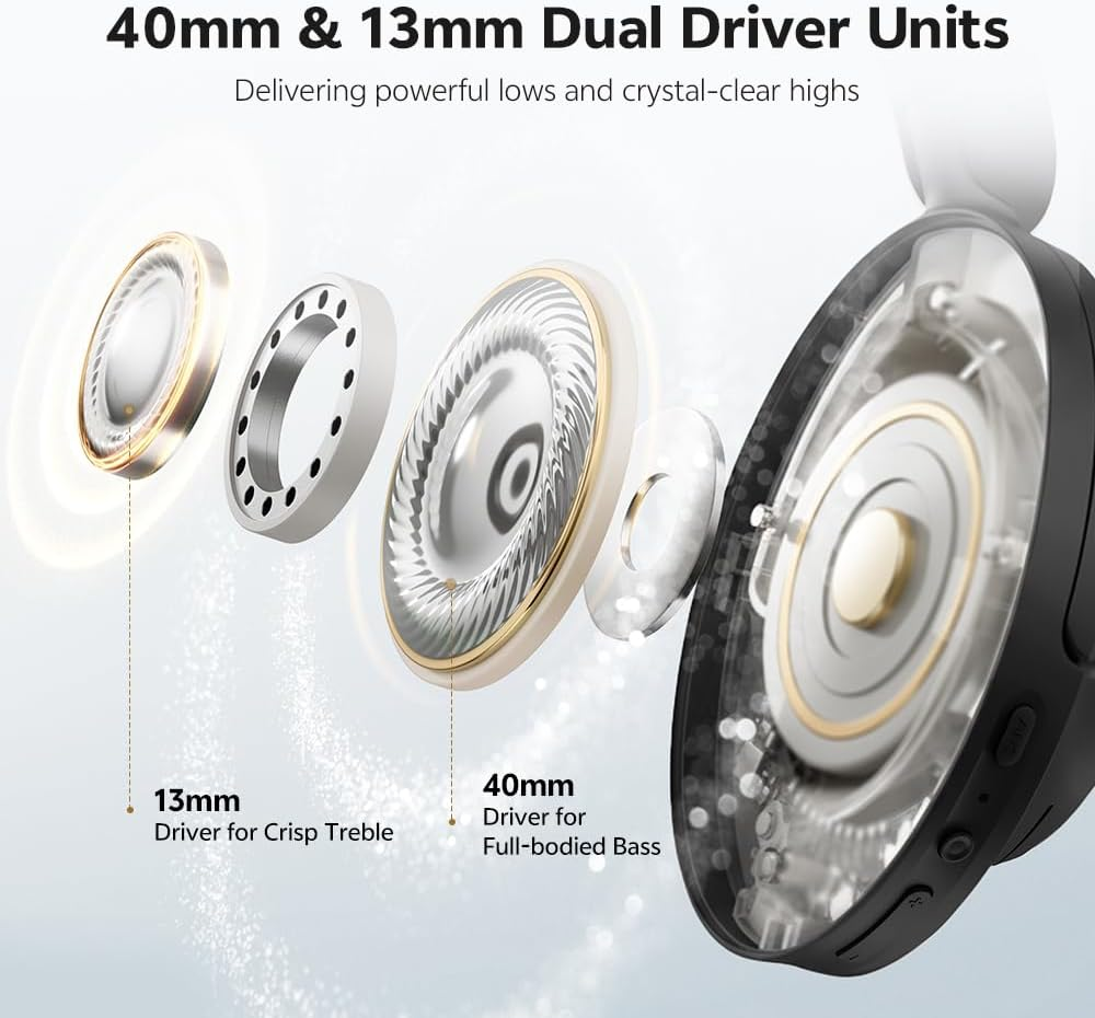 QCY H3S over Ear Bluetooth Headphones, Hybrid Active Noise Cancelling, Hi-Res Audio, LDAC, Ultralight and Comfortable Fit, 86 Hours Battery Life, Bluetooth 6.0, EQ in App, Dual Connection image number 2