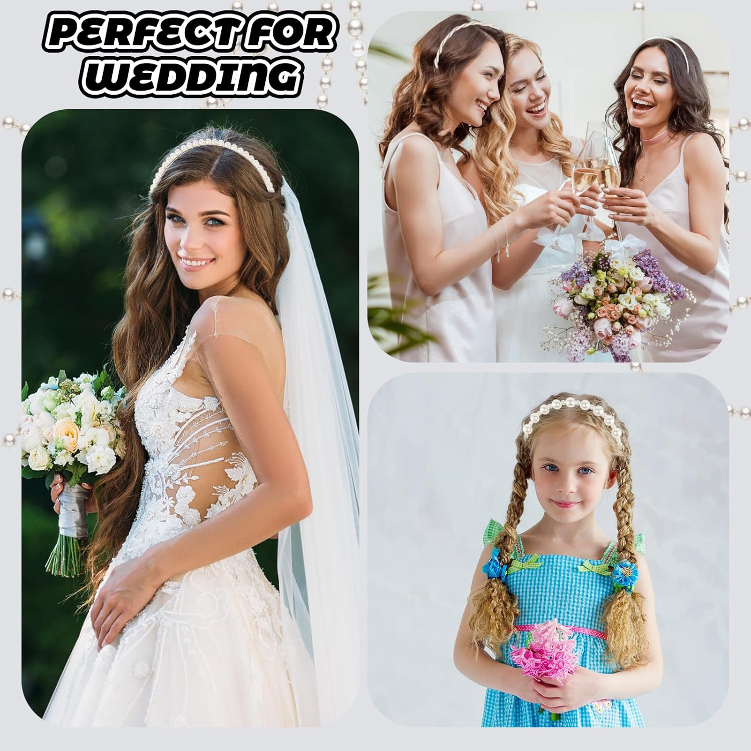 5 Pcs Pearl Headbands for Women Girls White Pearl Non Slip Hairbands Fashion Bridal Headband for Wedding Bridal Hair Hoop Party Pearls Hair Accessories for Women Girls image number 6