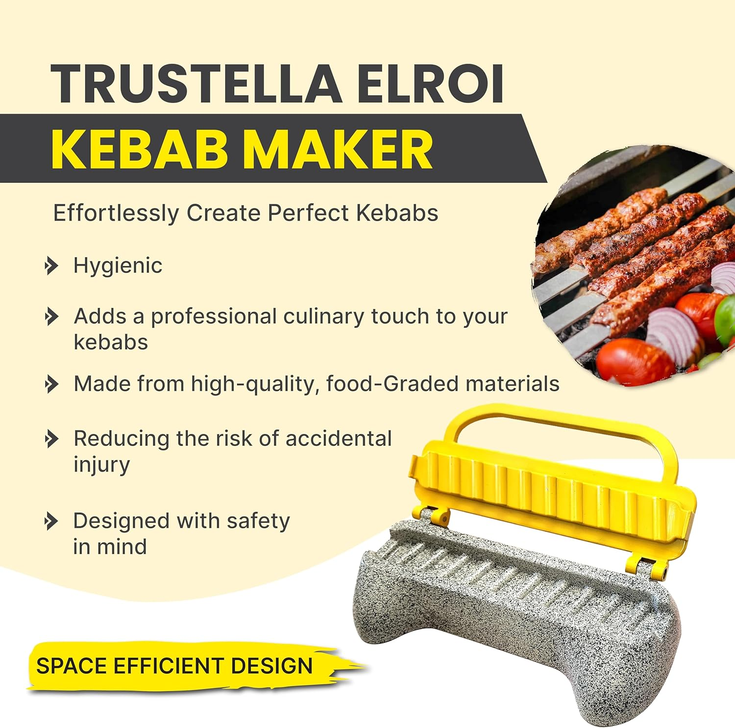 Premium Aluminum Trustella Kebab Maker | Create Flawless, Professional Skewers | Heavy-Duty, Non-Stick, Food Grade Teflon Coating, Easy Clean | the Ultimate BBQ Companion for Home Chefs (Yellow) image number 1