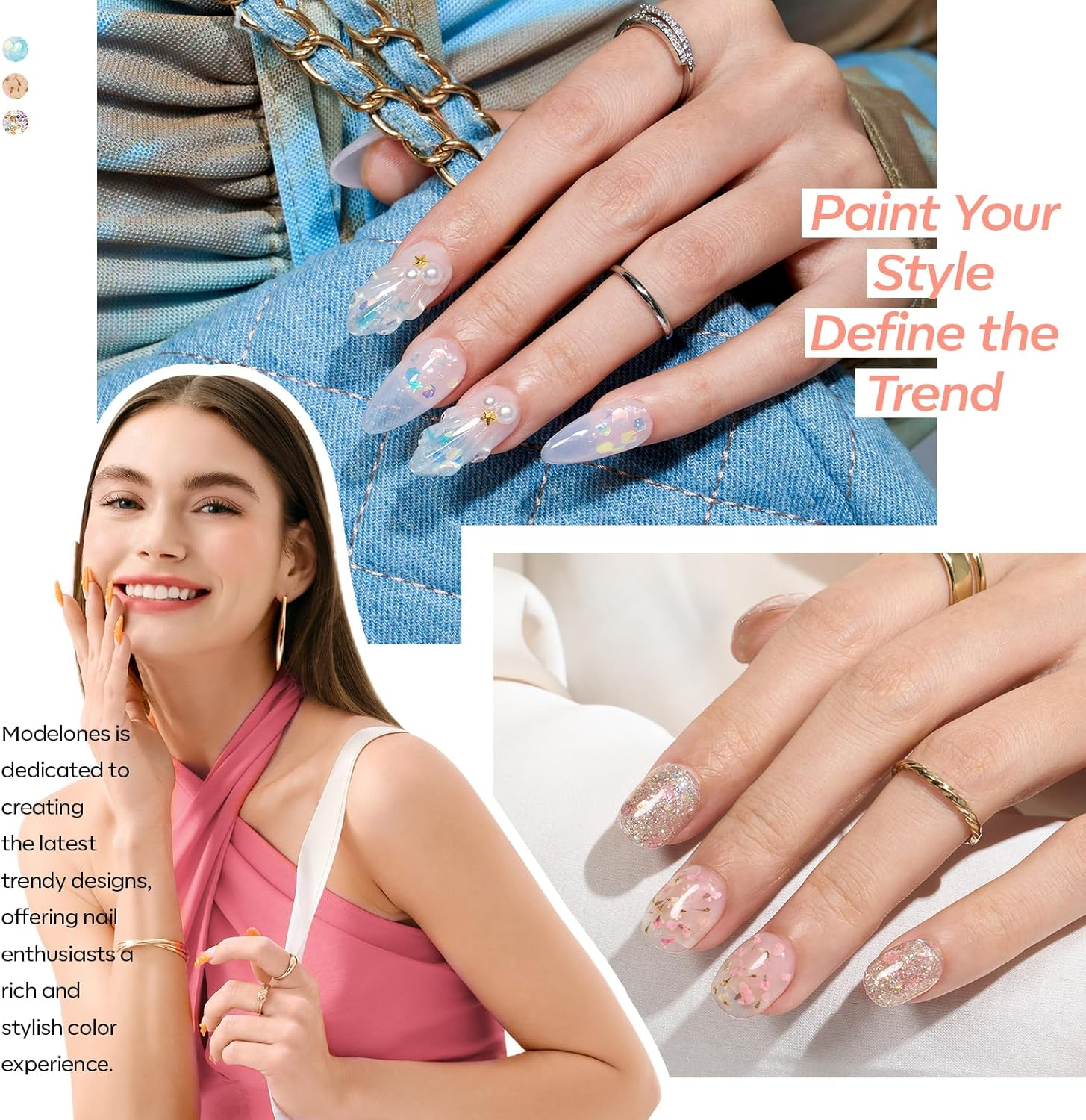 Modelones Glitter Gel Nail Polish Set, 6 Colors Dried Flower Laser Butterfly Blue Pink Star Shape Ornament Glitter Gel Polish Collection with Wooden Stick All Seasons Soak off LED Manicure DIY image number 3