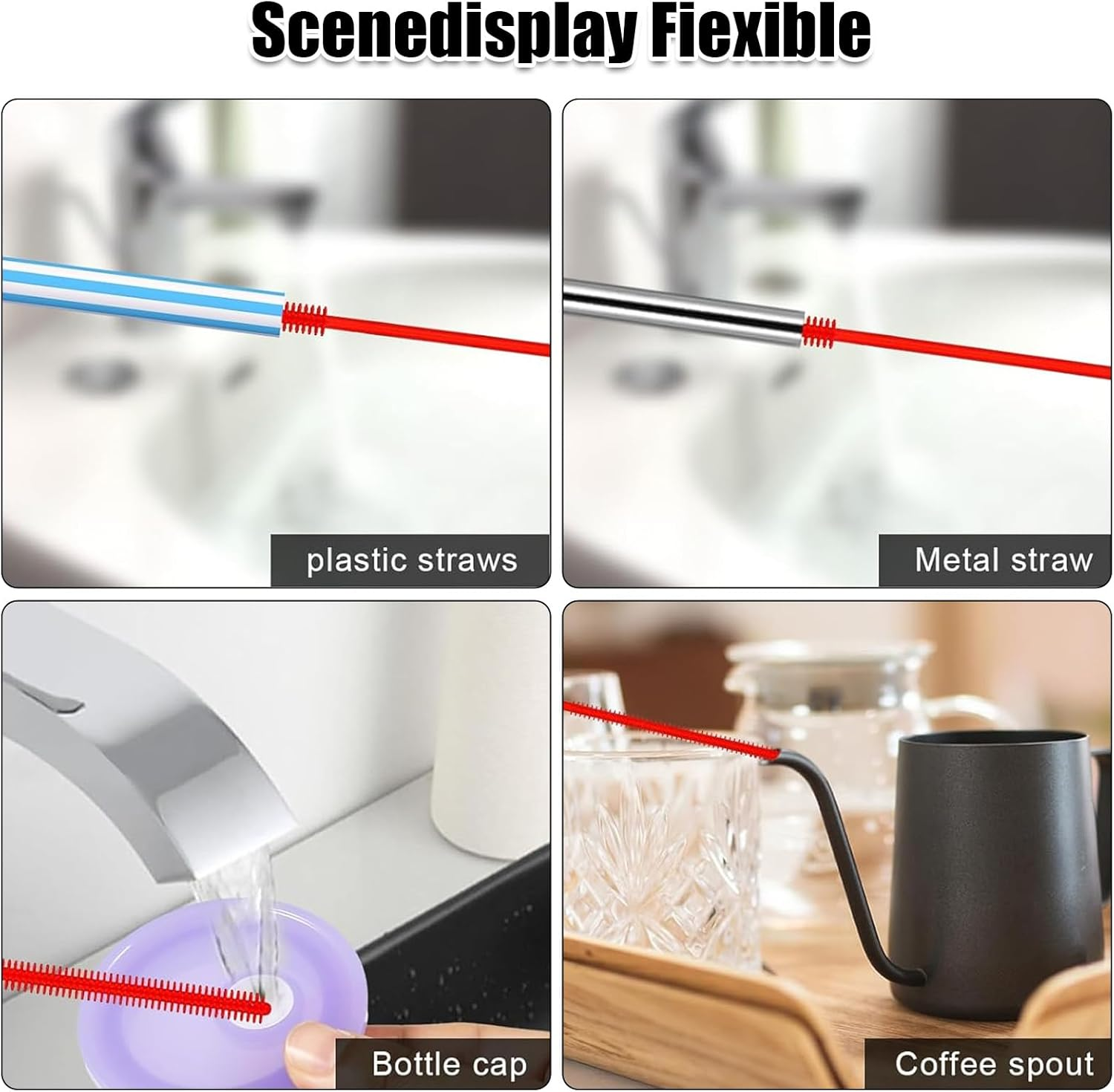 Silicone Straw Cleaner Brush Set 6Mm+8Mm, Soft Bristle, Bendable+Clean Reusable Straws/Travel Bottles+Home/Travelers+Crevice-Friendly, Durable+Straw Cleaner Brush Extra Long(Red) image number 5