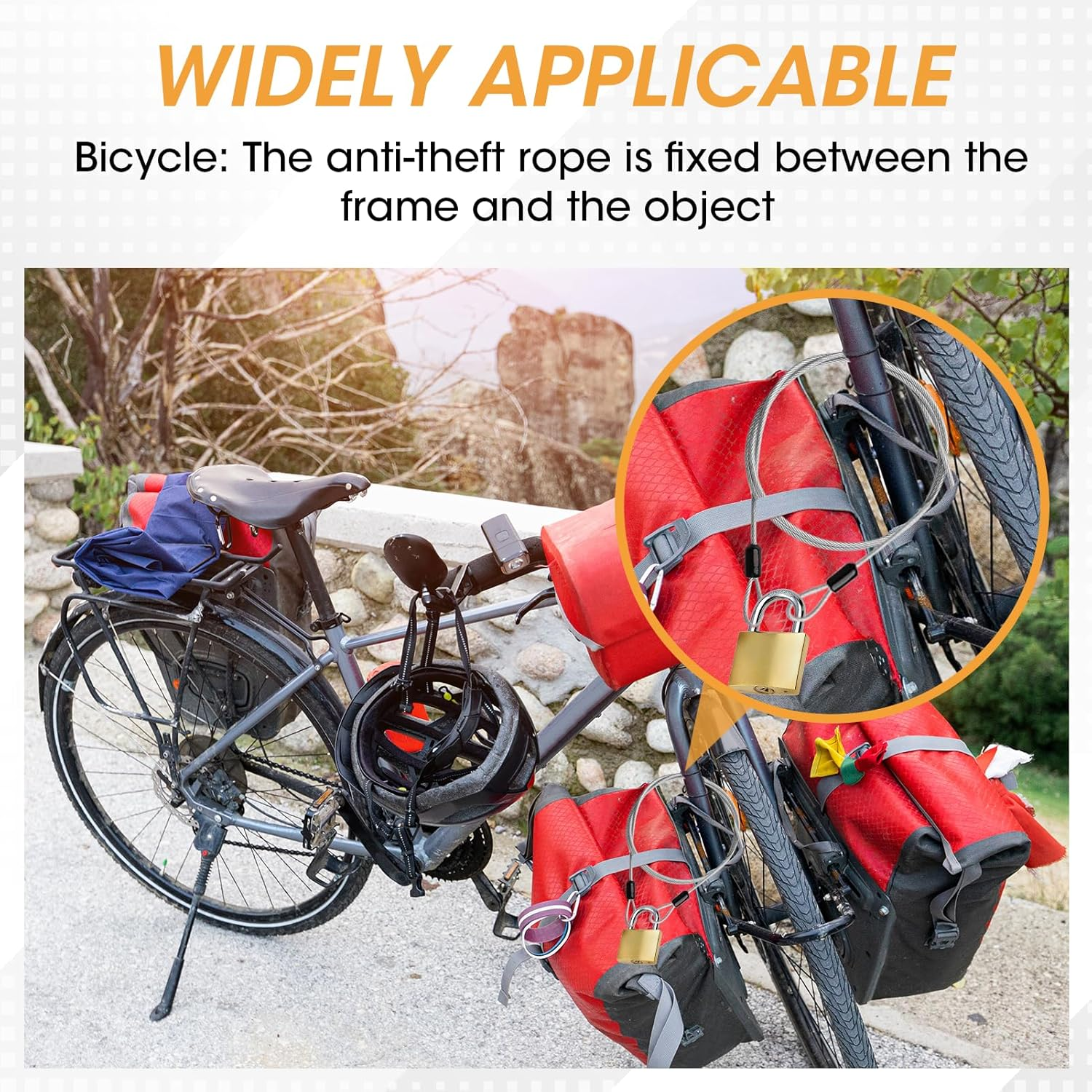 Outdoor Travel Security Cable Lock 2 Pcs (3Mm&times;100Cm/3.3Ft), Cut-Resistant Braided Steel Bike Lock with Double Loops, Anti-Theft Flexible Wire for Scooters, Luggage & Helmets &ndash; Silver & Black image number 3