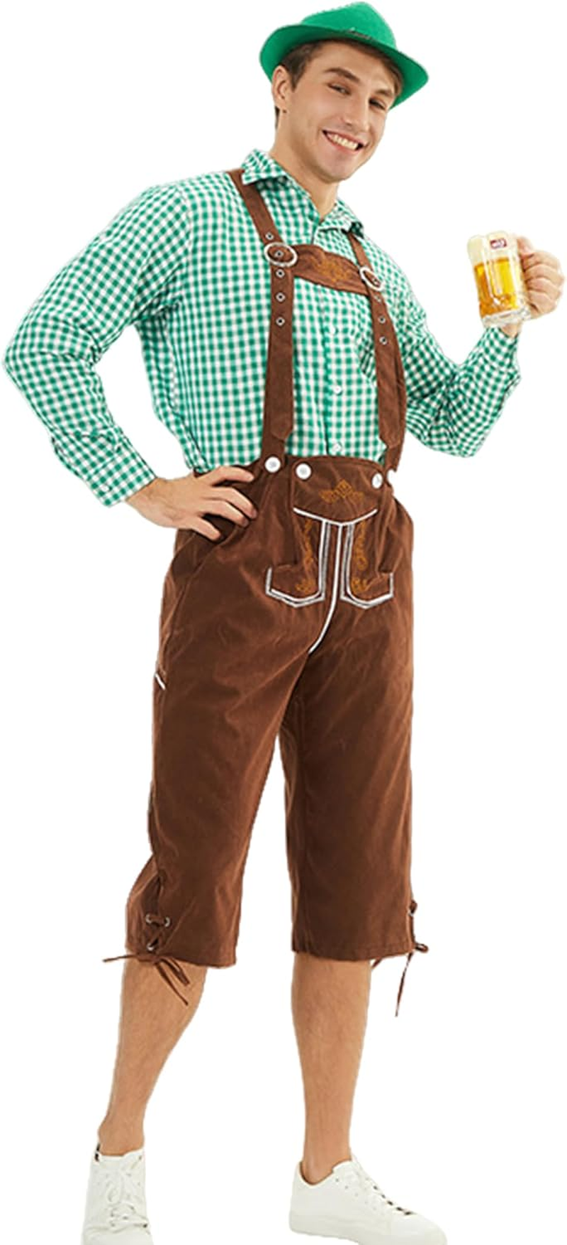 Men'S Oktoberfest Costume Pants Black Checkered Suede Leather Suspender Buckle Adult Men Halloween Costume image number 1