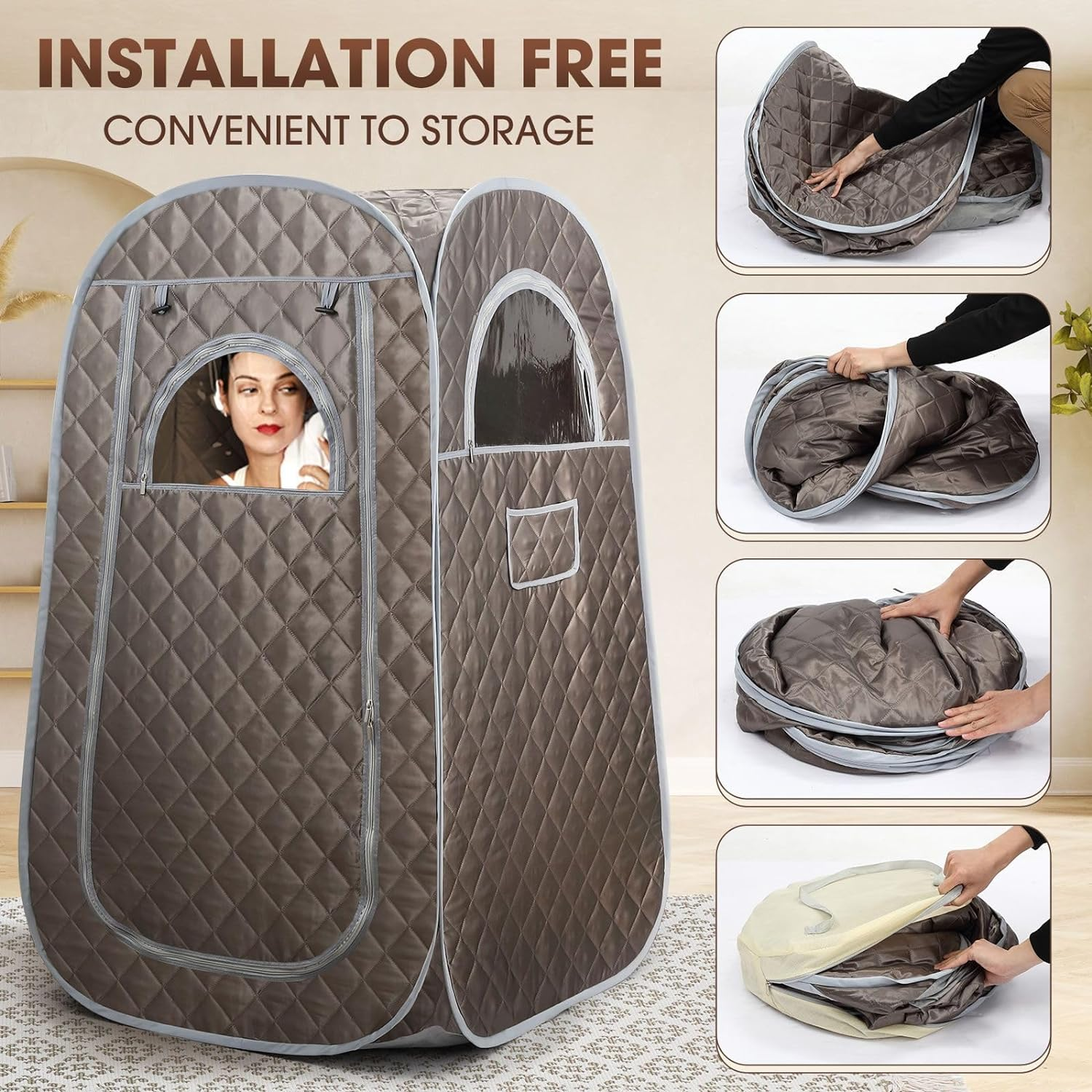 Portable Steam Sauna Tent with 1000W & 3L Steam Generator,Personal Sauna Tent for Relaxation & Spa at Home Comes with Controller, Folding Chair image number 6
