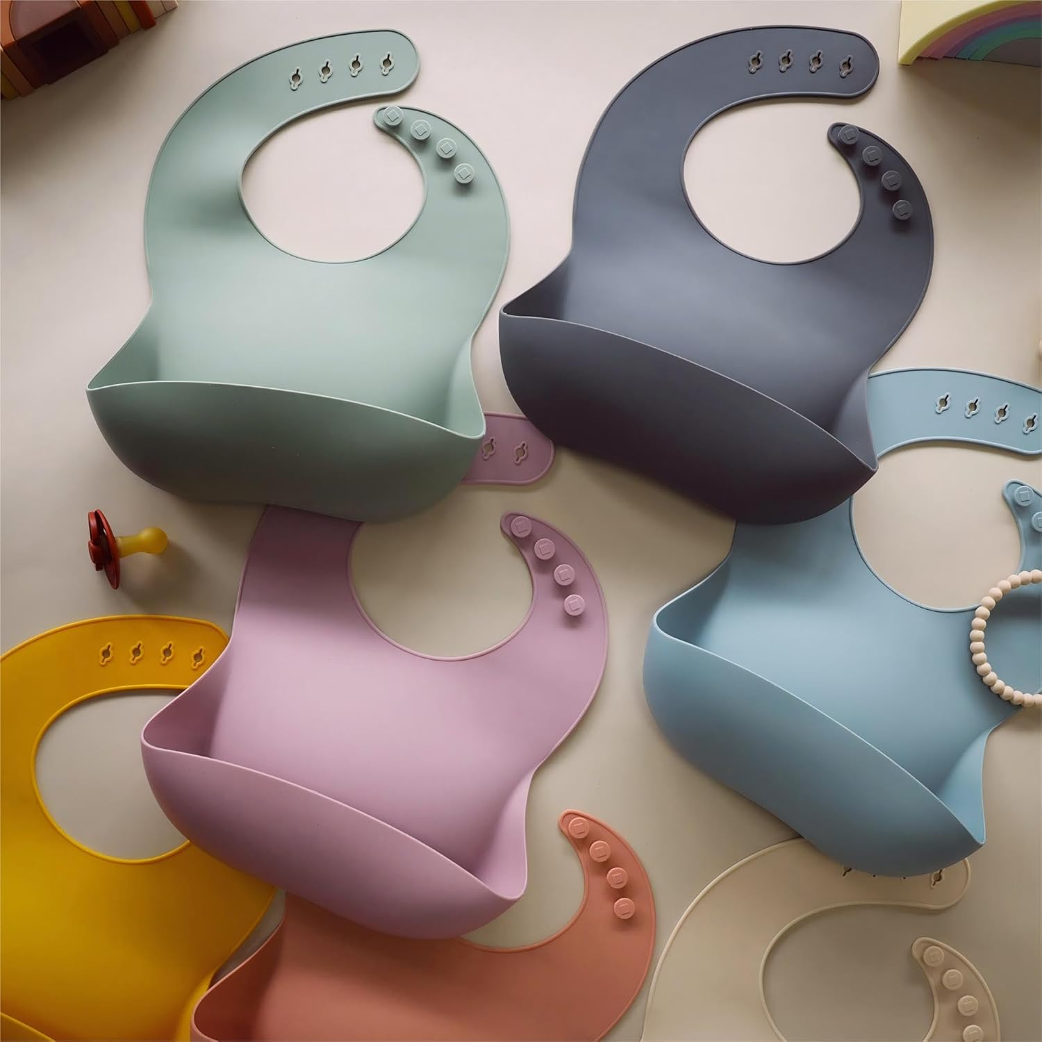 Moonkie Silicone Baby Bibs Set of 2, BPA Free Waterproof Soft Durable Adjustable Silicone Bibs for Babies & Toddlers image number 6