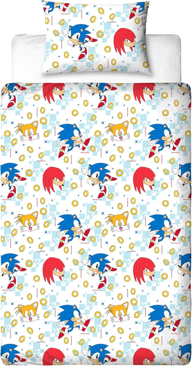 Sonic the Hedgehog Official Single Duvet Cover Set | Liquid Design Reversible 2 Sided Bedding Including Matching Pillow Case | Gaming Single Bed Set Blue with Tails and Knuckles image number 2