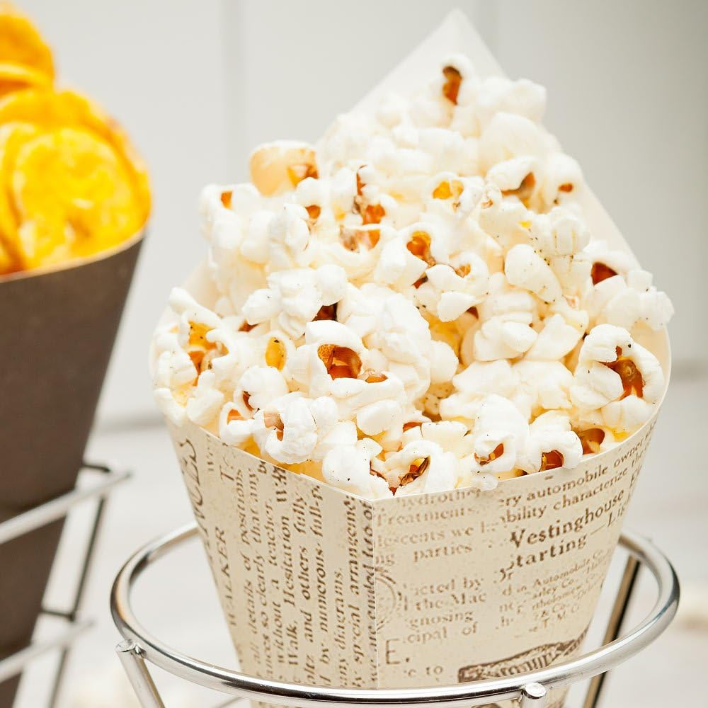Restaurantware Conetek 10-Inch Eco-Friendly Finger Food Cones: Perfect for Appetizers - Food-Safe Paper Cone with Newsprint Styling - Disposable and Recyclable - 100-CT - Restaurantware image number 6