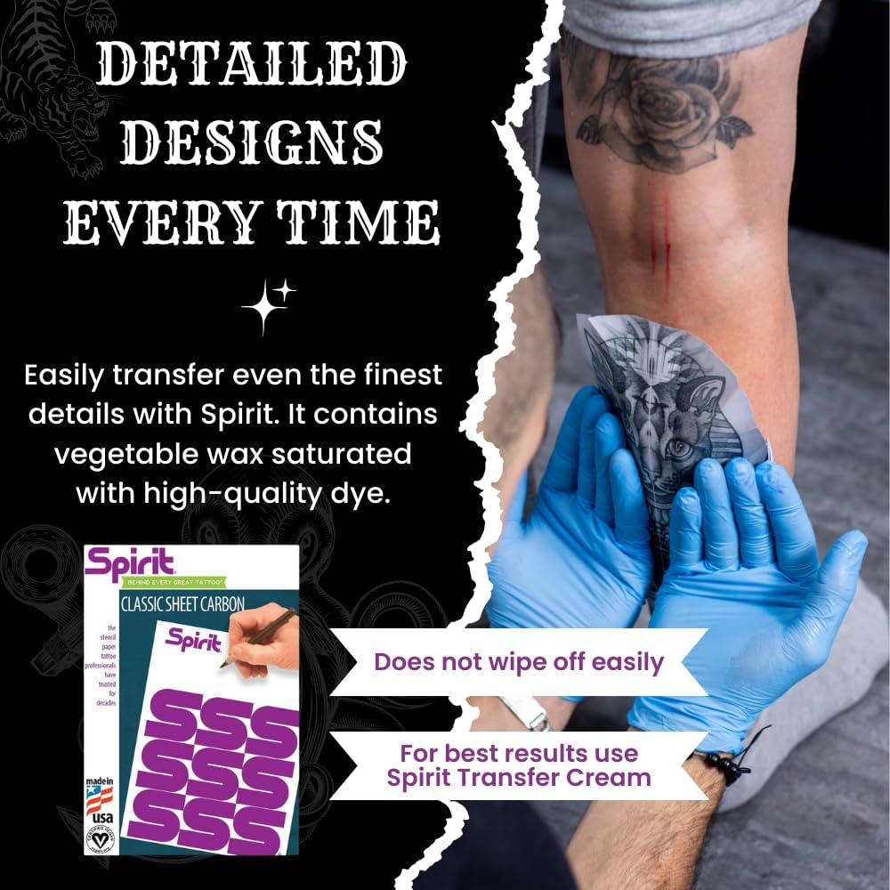 Spirit&reg; Classic Sheet Carbon Tattoo Stencil Transfer Paper, 8.5" X 11" - 200 Sheets, Certified Vegan, Proudly Made in the USA image number 3