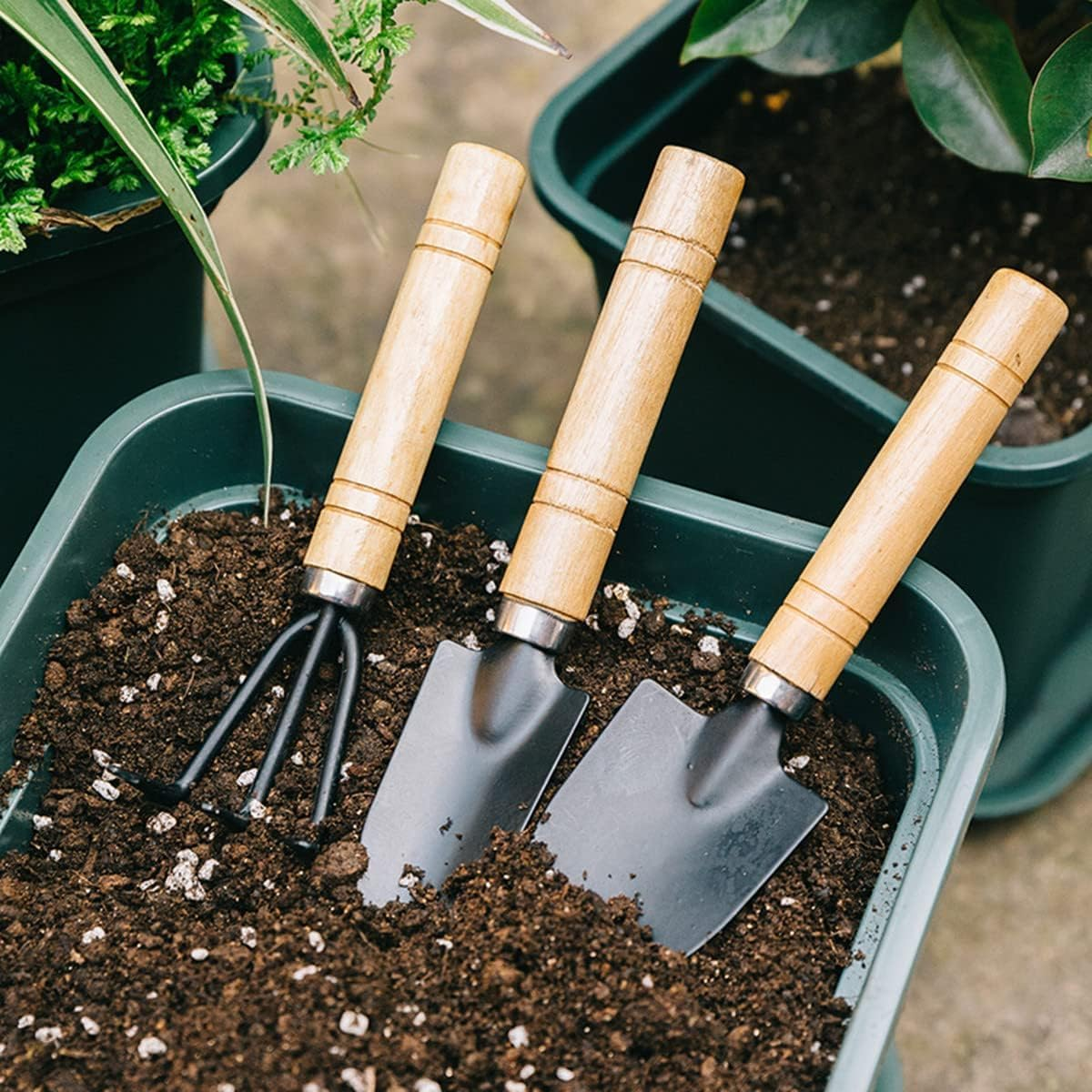 Shuoteng Mini Garden Spade Shovel and Rake Tool Set, 6 Piece Small Handheld Shovel Spade Rake Tool, Small Fork Trowel Shovel Rake Spade for House Plants image number 1