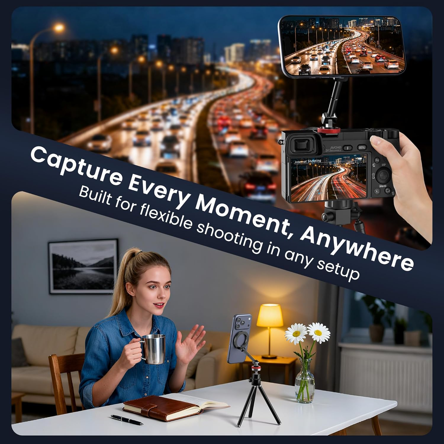 Itramax Magnetic Phone Tripod Mount,360&deg; Rotatable Mag/Safe Cold Shoe Tripod Phone Adapter Holder with 1/4" Threaded Hole for Iphone 17 Pro Max 16 15 plus 14 13 12,Samsung,Canon Nikon Sony DSLR Camera image number 1