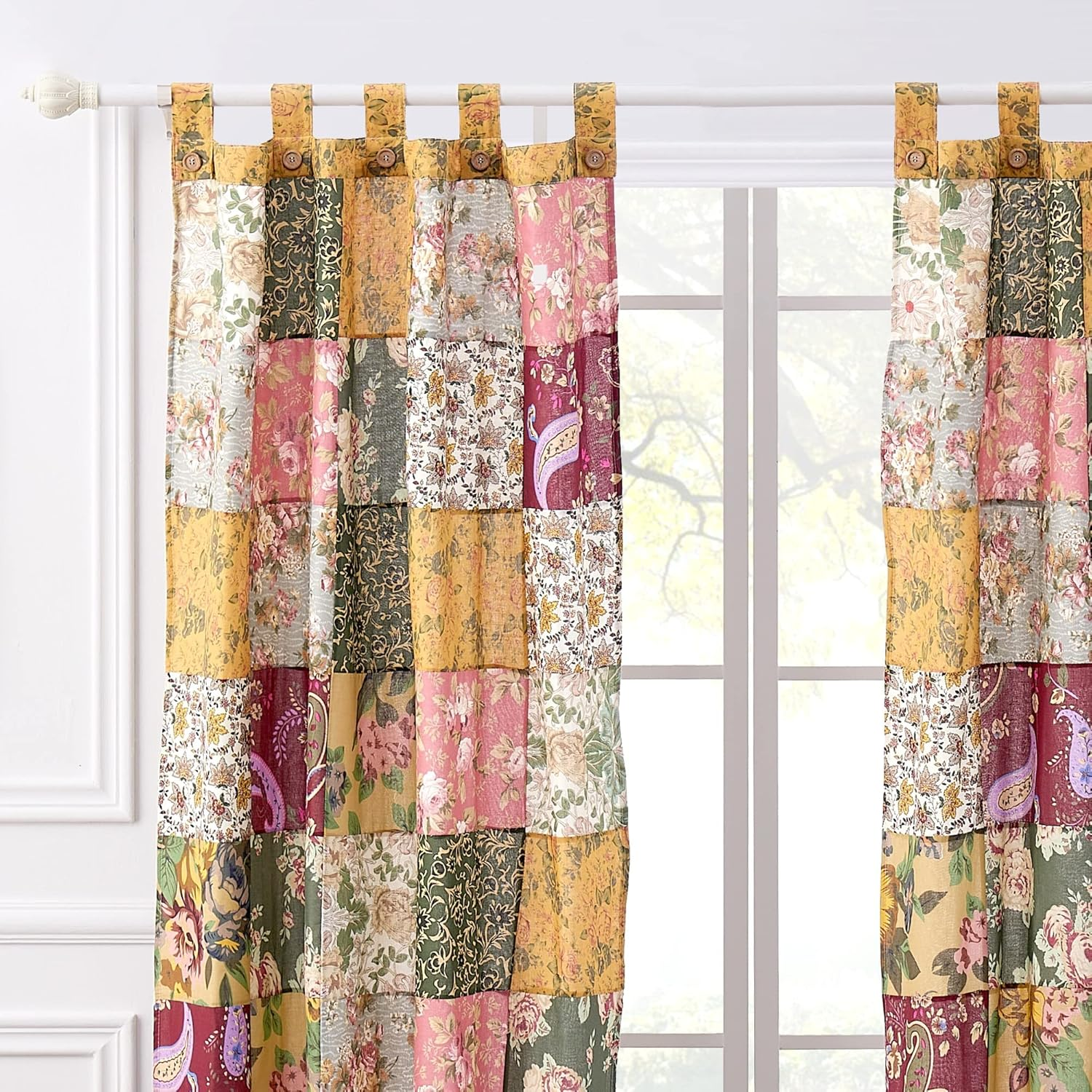 Greenland Home Antique Chic Authentic Patchwork Curtain Panel Pair, 84 X 84 Inches image number 5