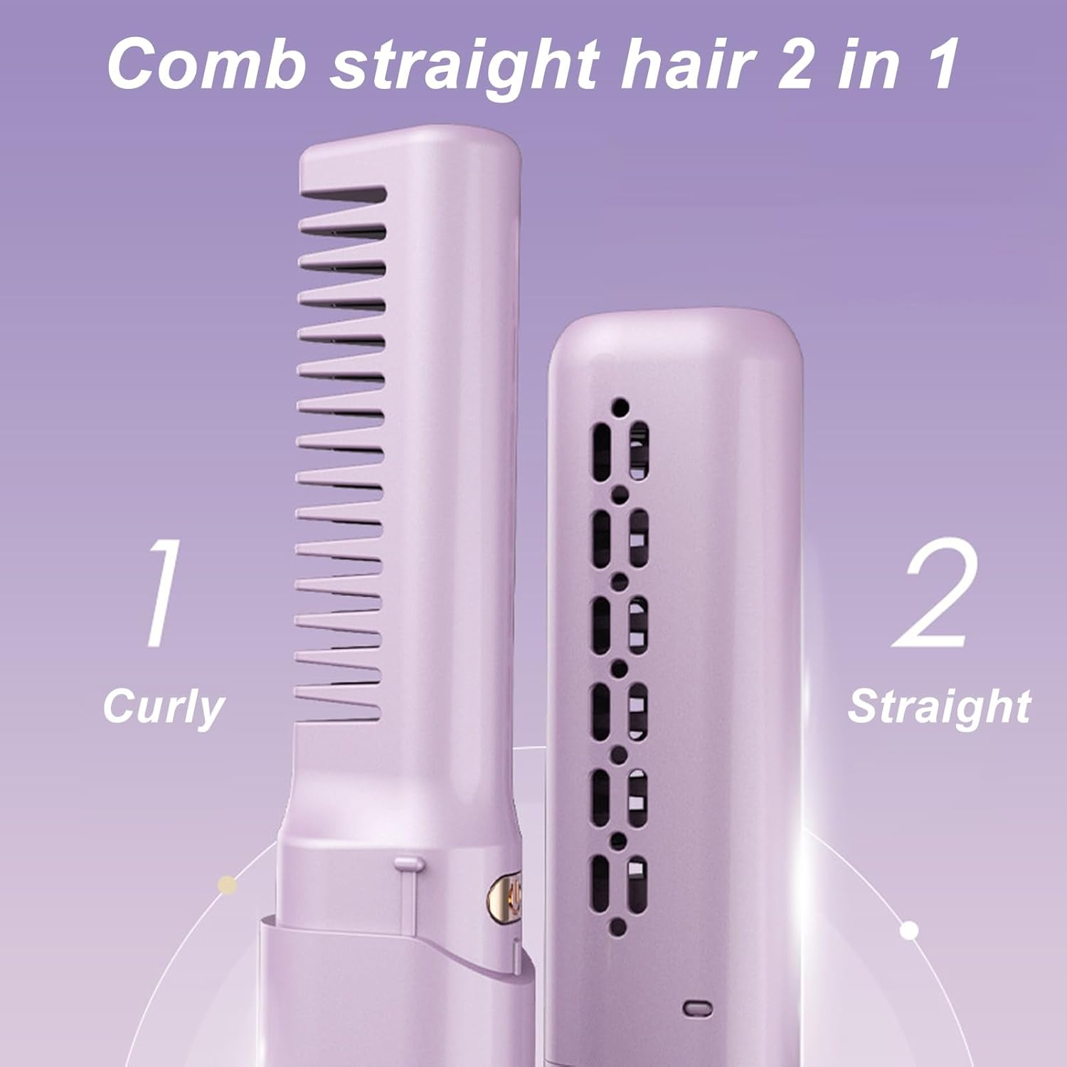 Rechargeable Mini Hair Straightener, Portable Straightening Brush, anti Scald Type C Cordless Hair Straightener with 3 Adjustable Temperature for All Hair Types (Purple) image number 3