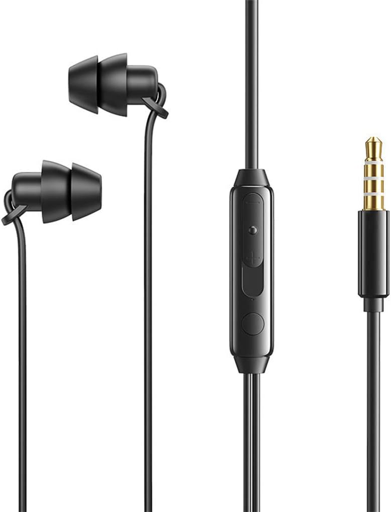 Anti-Noise Sleeping Headphones with Microphone Button Control Headset Noise Cancelling Earphone Supply Household, Double 3.5Mm Black