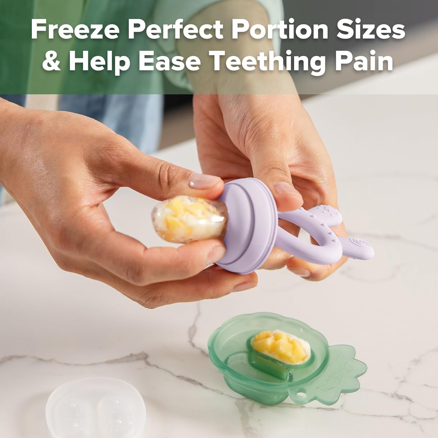 Haakaa Baby Fruit Food Feeder & Mini Freezer Nibble Tray Combo, Breastmilk Popsicle Molds for Baby Cooling Relief, BPA Free Silicone Feeder for Safe Infant Self Feeding, 4 Month+(Lavender) image number 1