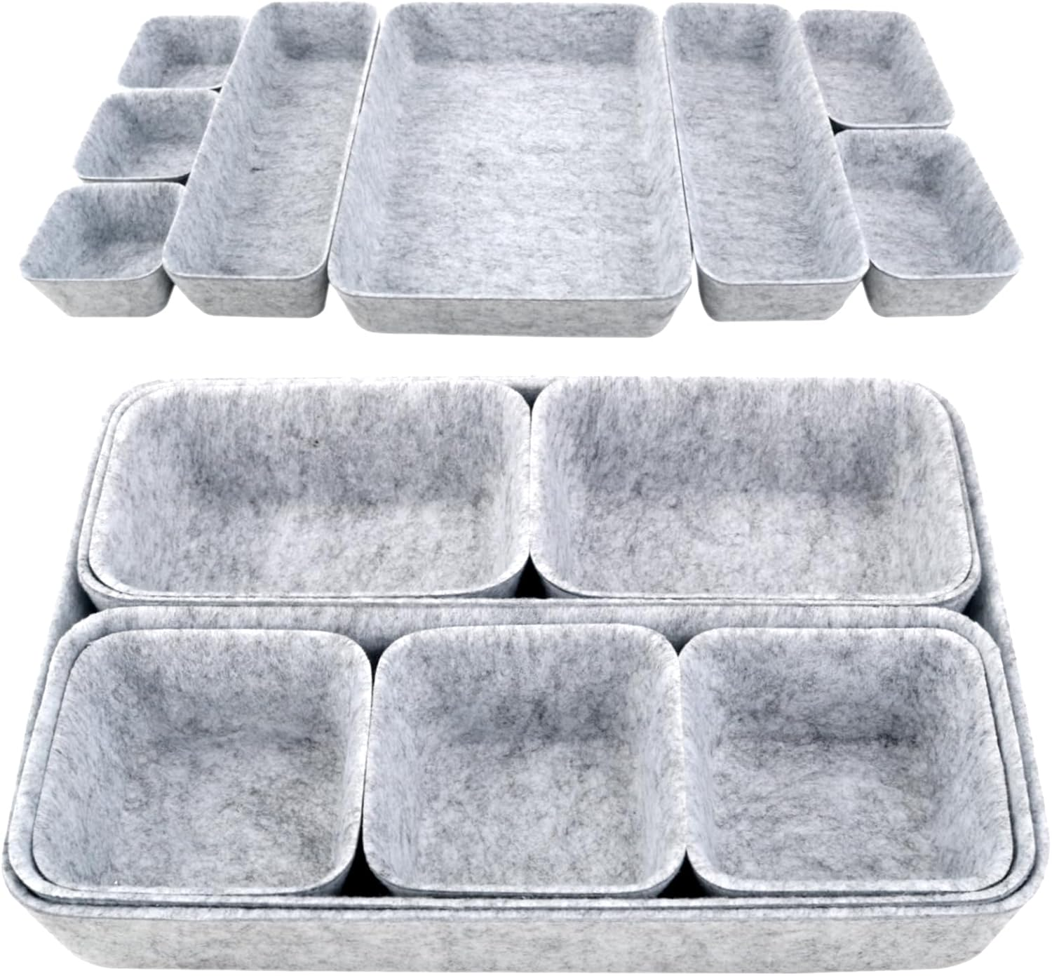 CTYUEYUN Felt Drawer Organiser, Pack of 8, Stackable Felt Organiser Drawer, Dressing Table Organiser for Drawer, Desk Organiser, Drawers for Desk, Bedroom, Bathroom, Kitchen (Light Grey)