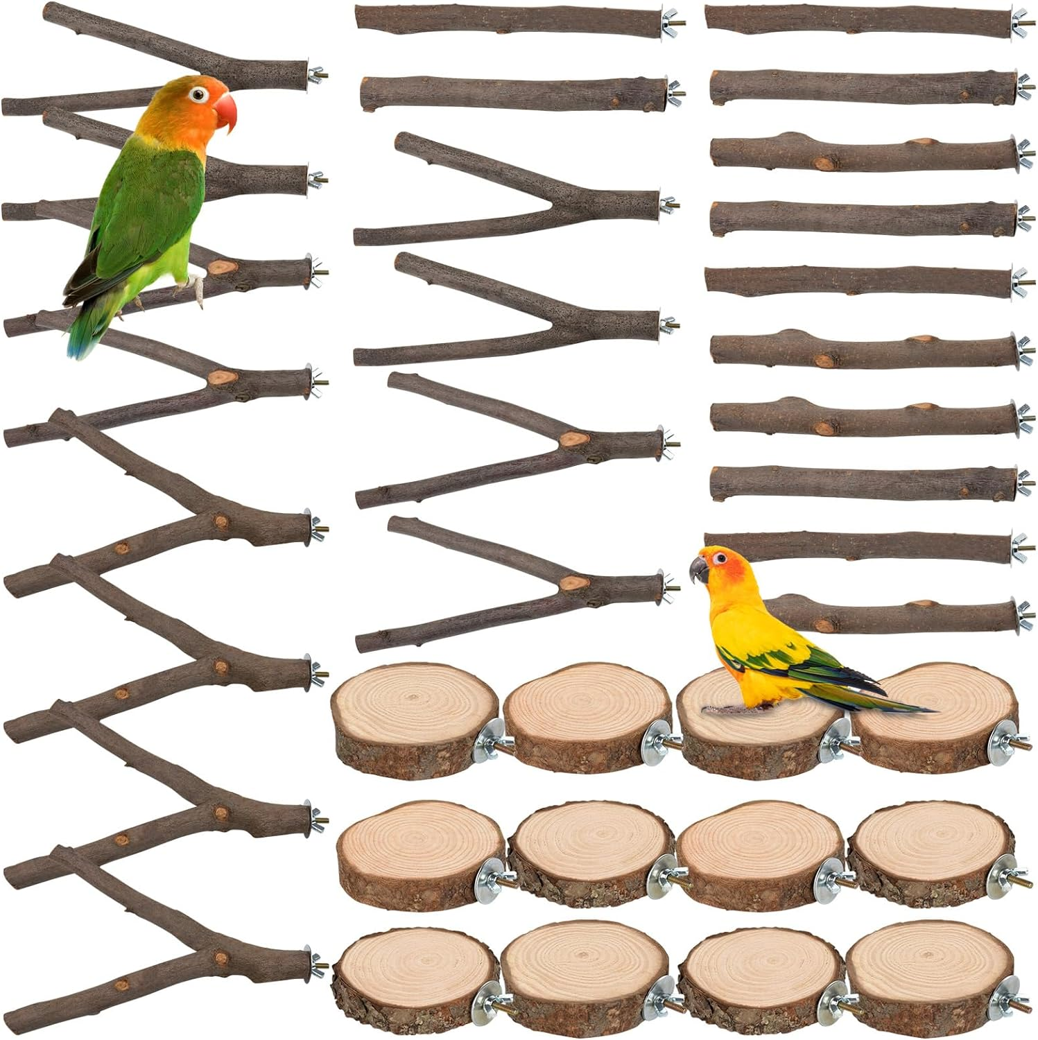 18 PCS Bird Perches Stand Toy, Natural Wood Parrot Perch Stand Bird Cage Branches Platform Accessories for Parakeets Cockatiels Conures Macaws Finches Love Birds image number 6