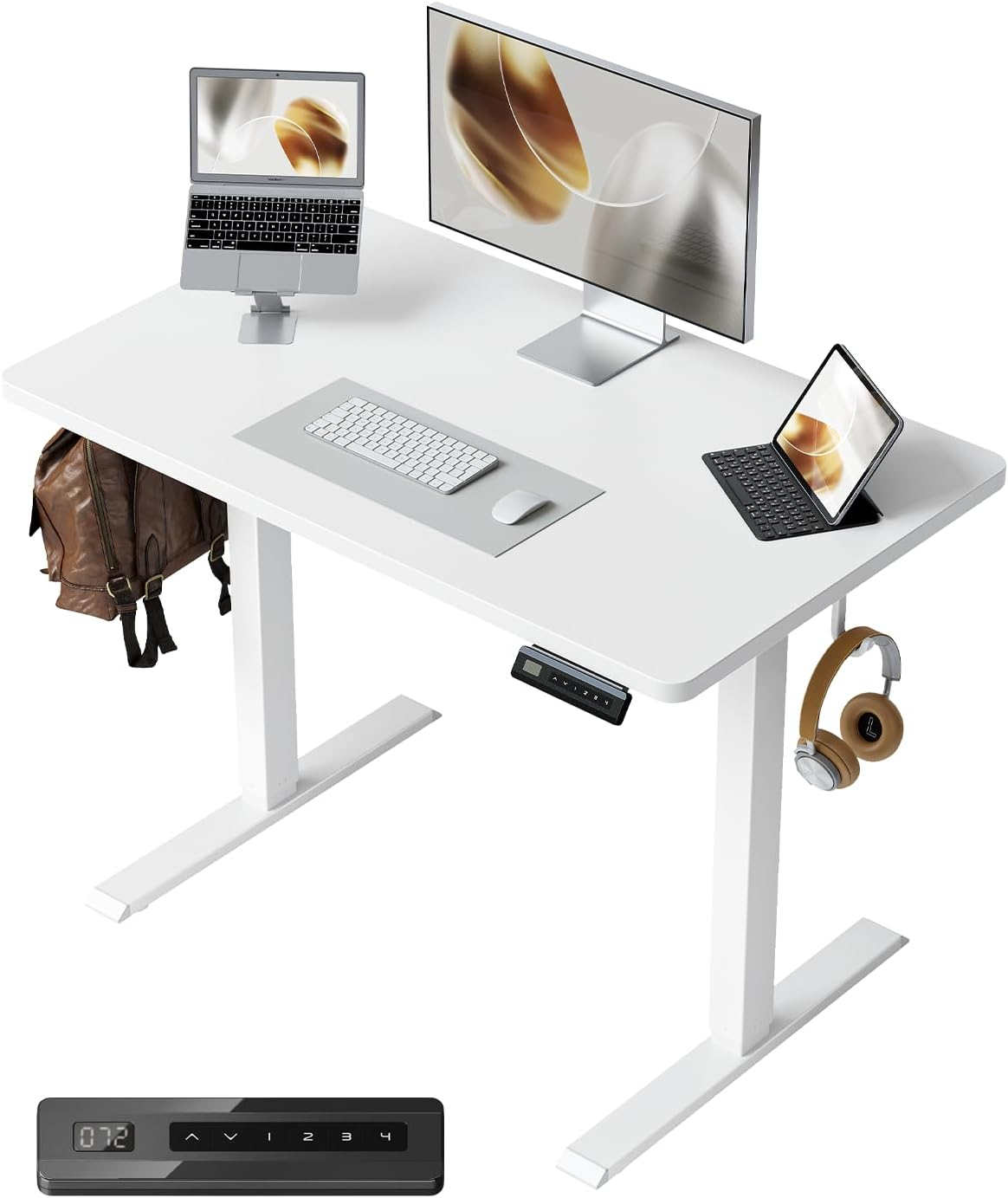 FEZIBO 48 &times; 24 Electric Standing Desk, Whole-Piece Desktop Adjustable Height Desk, One-Piece Quick Install Adjustable Sit Stand Desk, Black