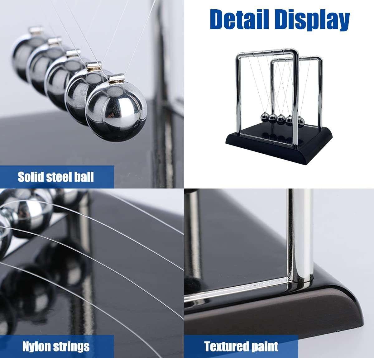 Newtons Cradle Balance Balls, Swinging Balls with Black Base, Fun Science Physics Learning Accessories, Calm down Fidgets Kit, Desk Toys for Stress Relief, Office Home Decoration (Black) image number 3