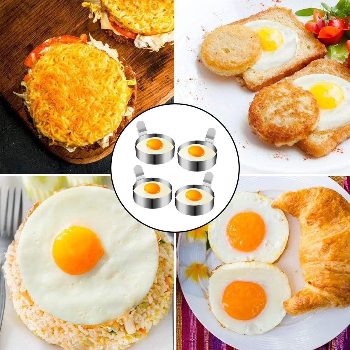 AIMALL Stainless Steel Egg Rings, 3.54 Inch Diameter, Set of 4, Professional Non-Stick Fried Egg Mold for Perfect Omelettes and Pancakes image number 6